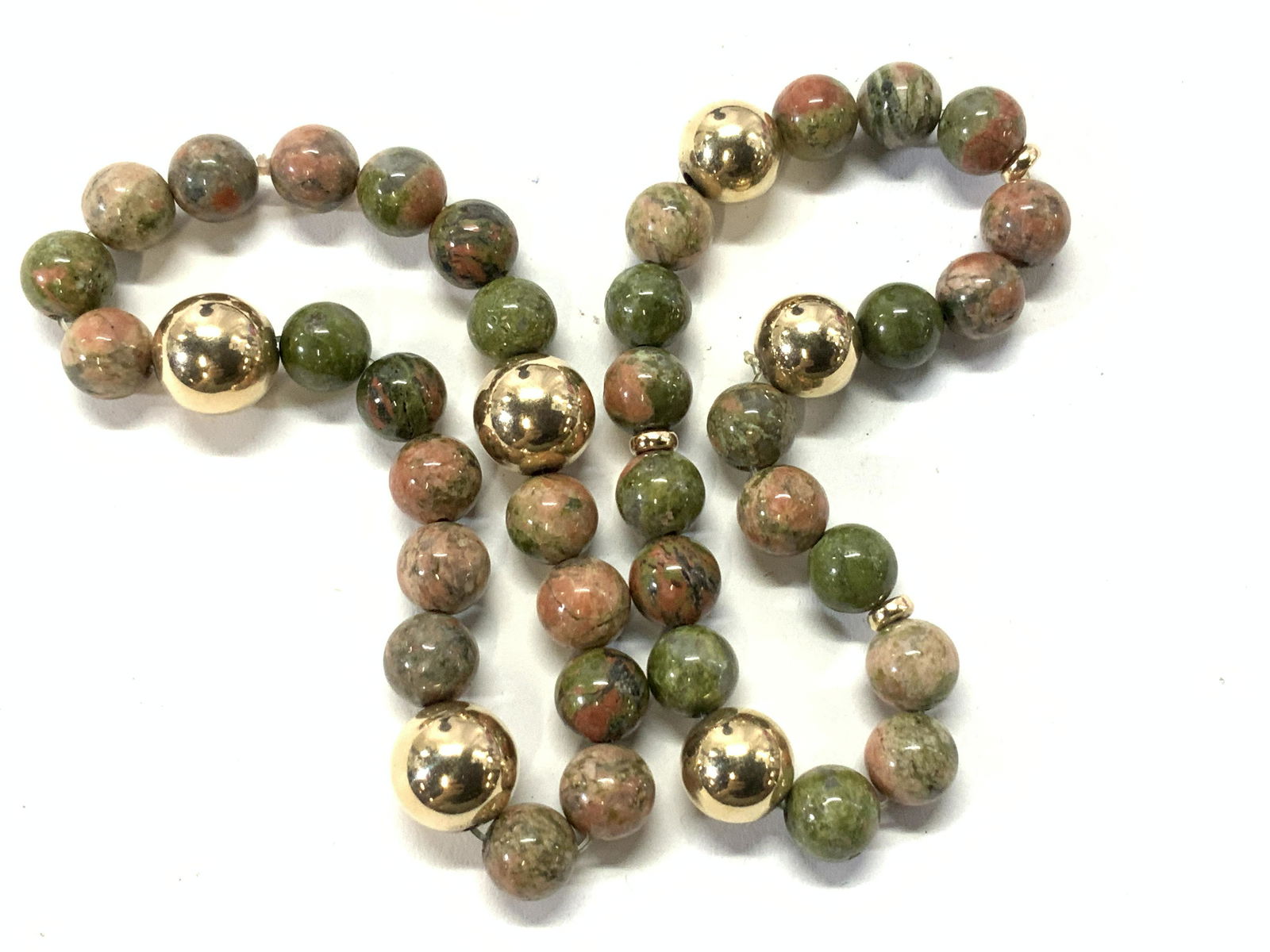 Pair Unakite and 14K Gold Bead Stretch Bracelets (1 of 5)