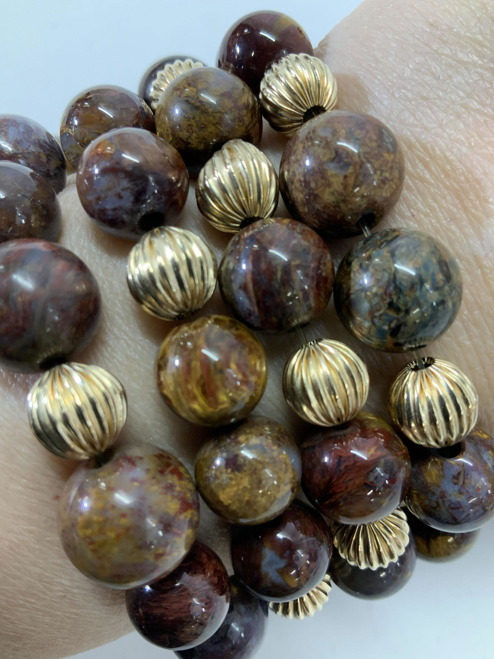 14K Gold Bead & Natural Stone Stretch Bracelets 4 (1 of 5)