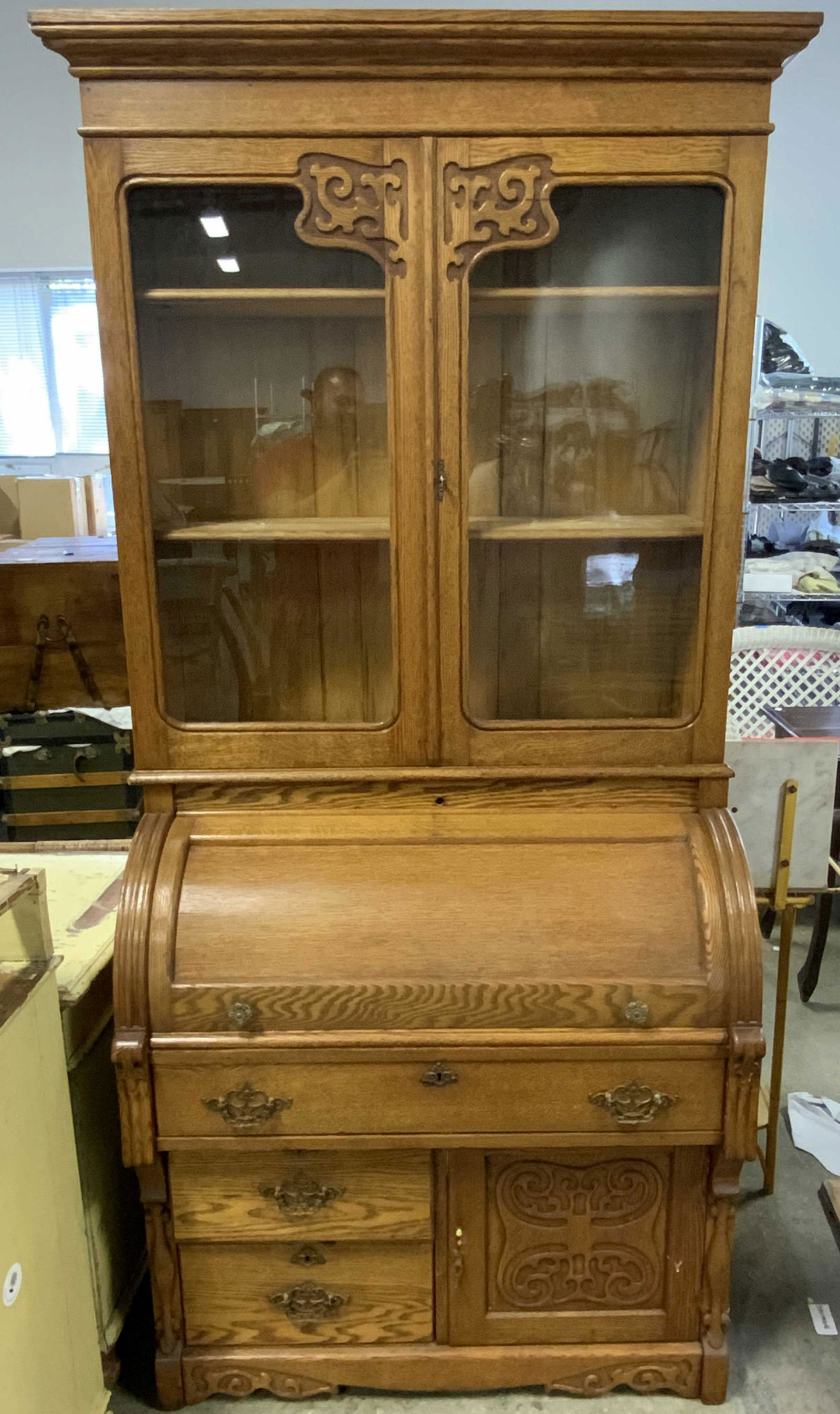 Vintage Wooden Secretary Desk W Display Shelf (1 of 9)