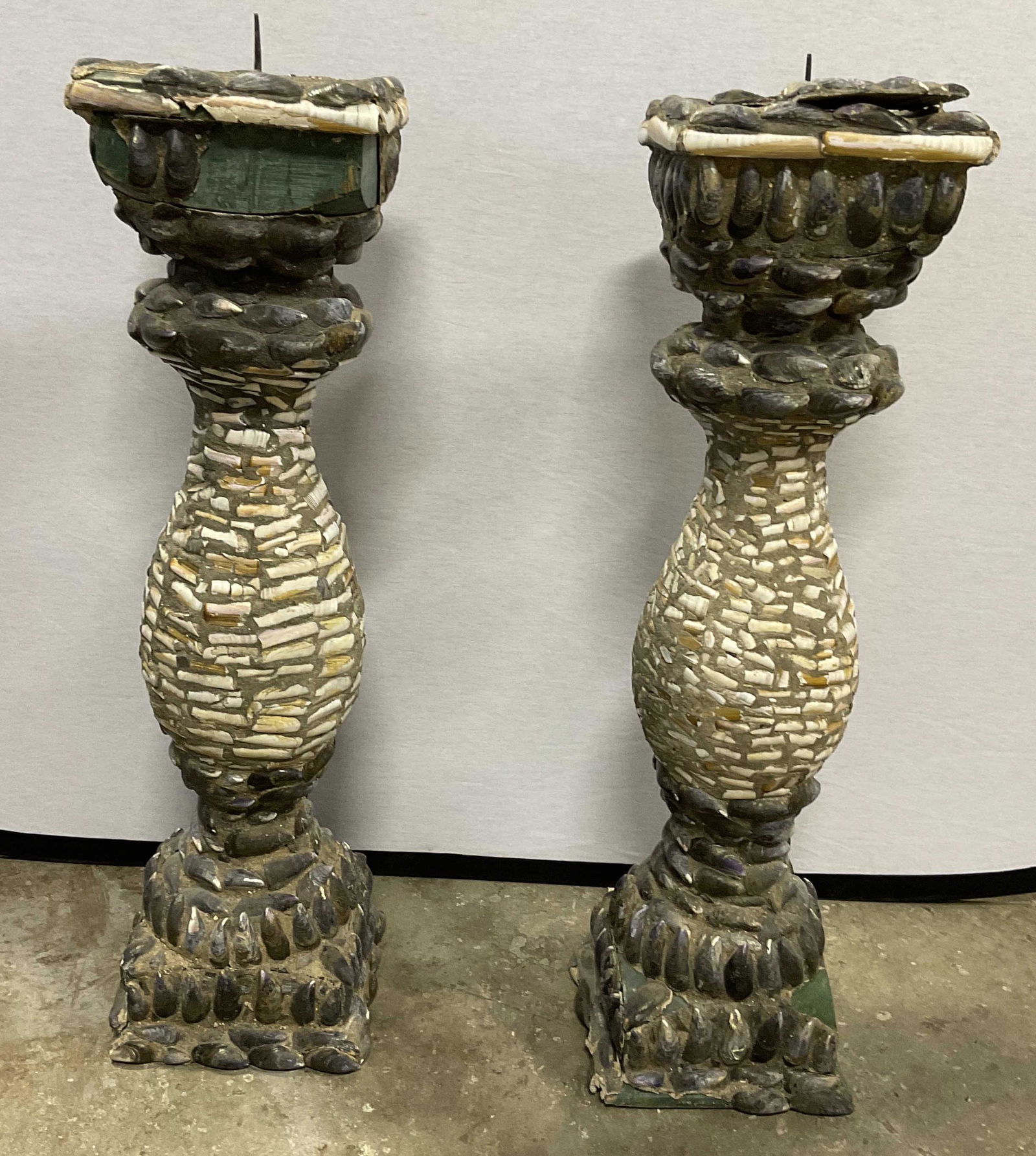 Pair Antique Shell Mosaic XL Pedestals (1 of 9)