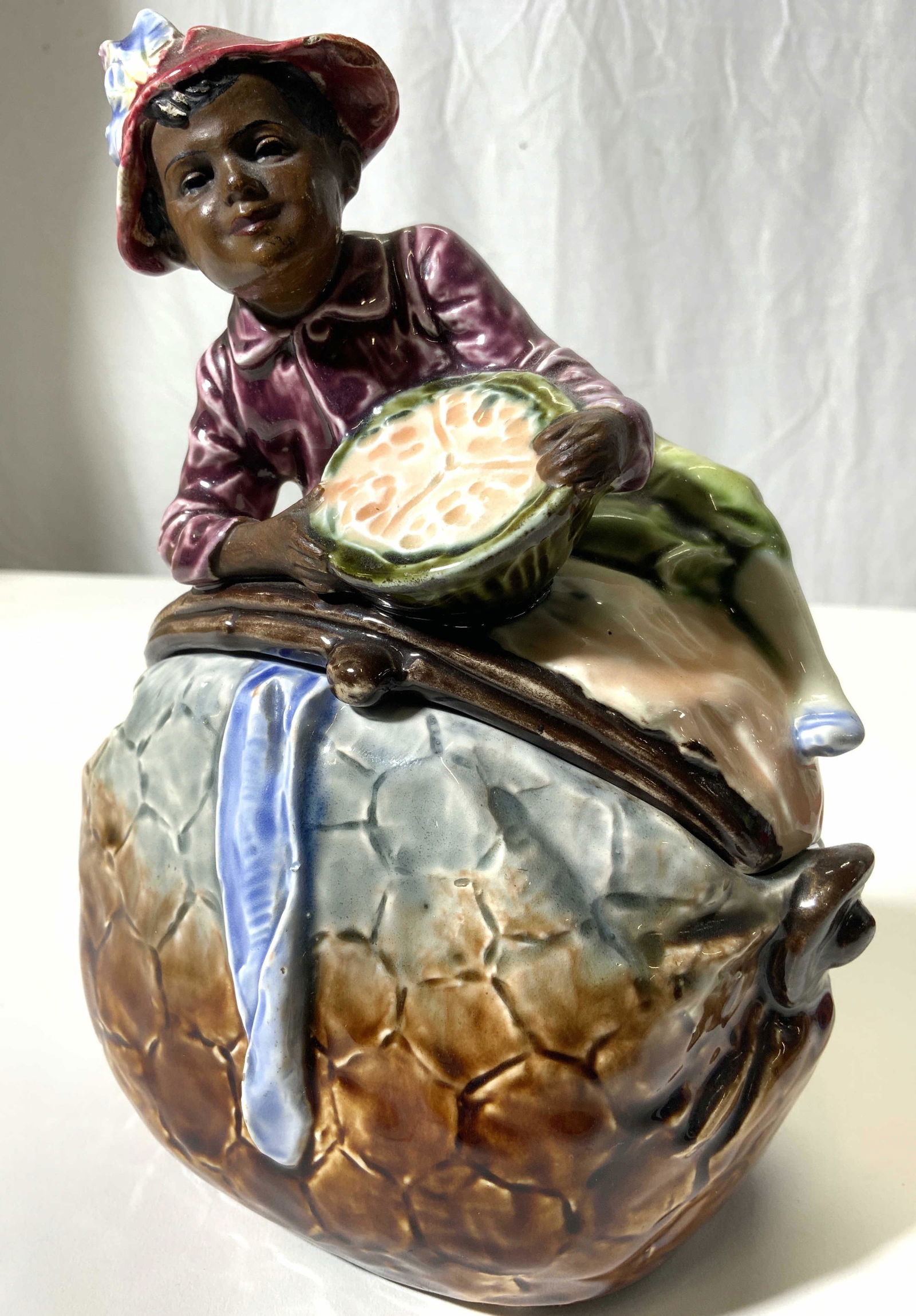 Vtg Hand Painted Lidded Vessel W Male Figure (1 of 10)