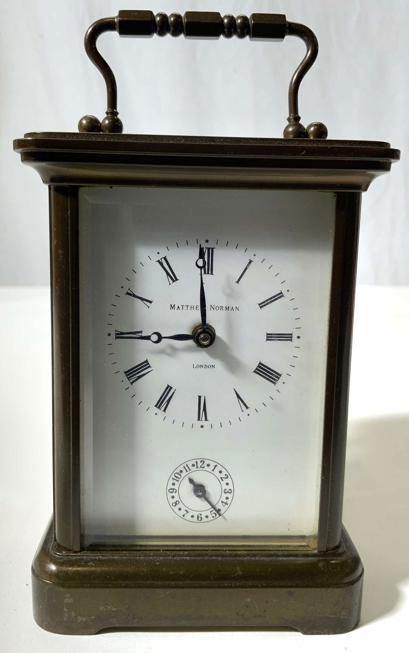 MATTHEW NORMAN Brass Desk Clock W Handle (1 of 9)