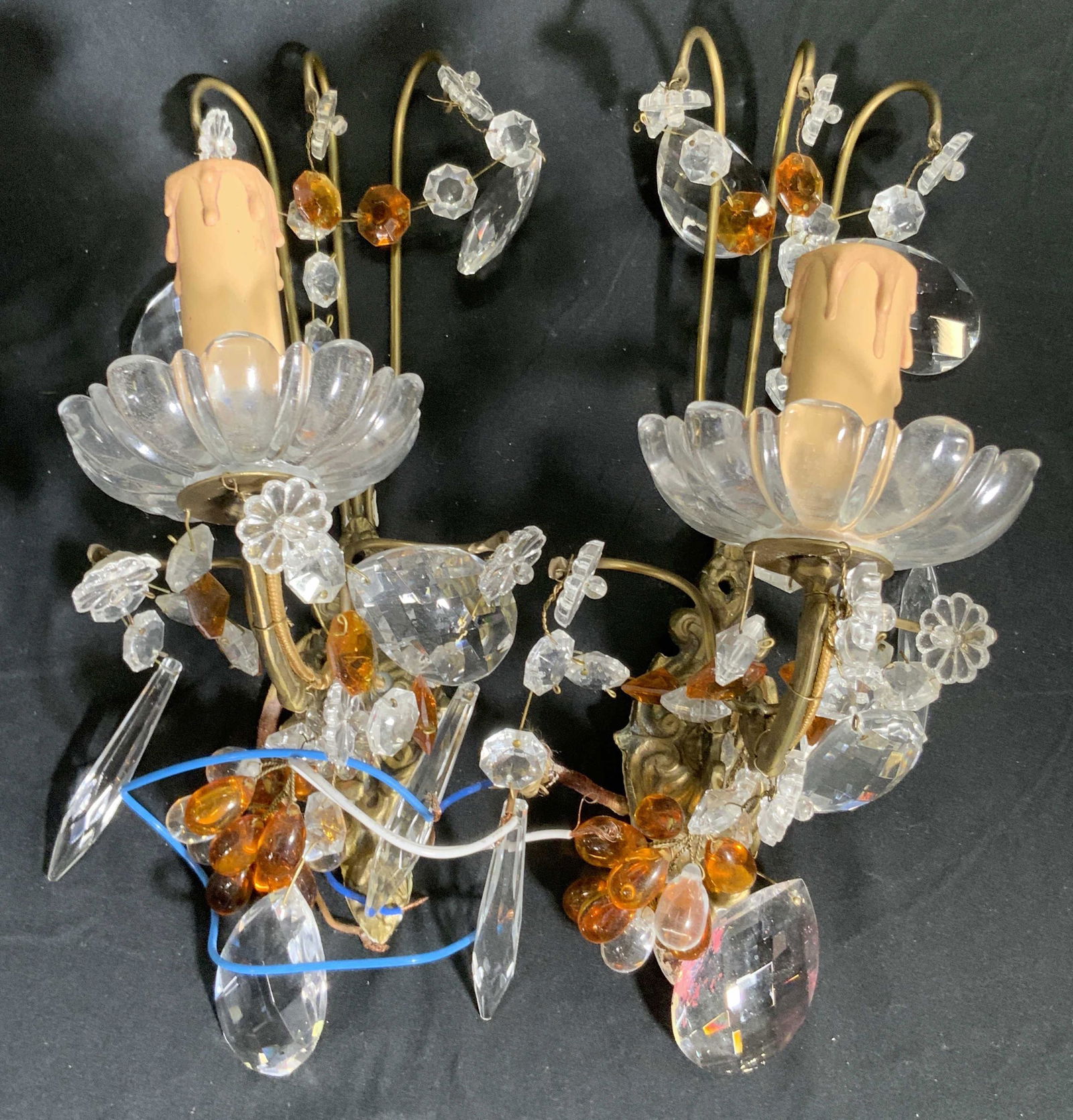 Pair Brass Sconces W/ Crystal Prisms & Grapes (1 of 16)