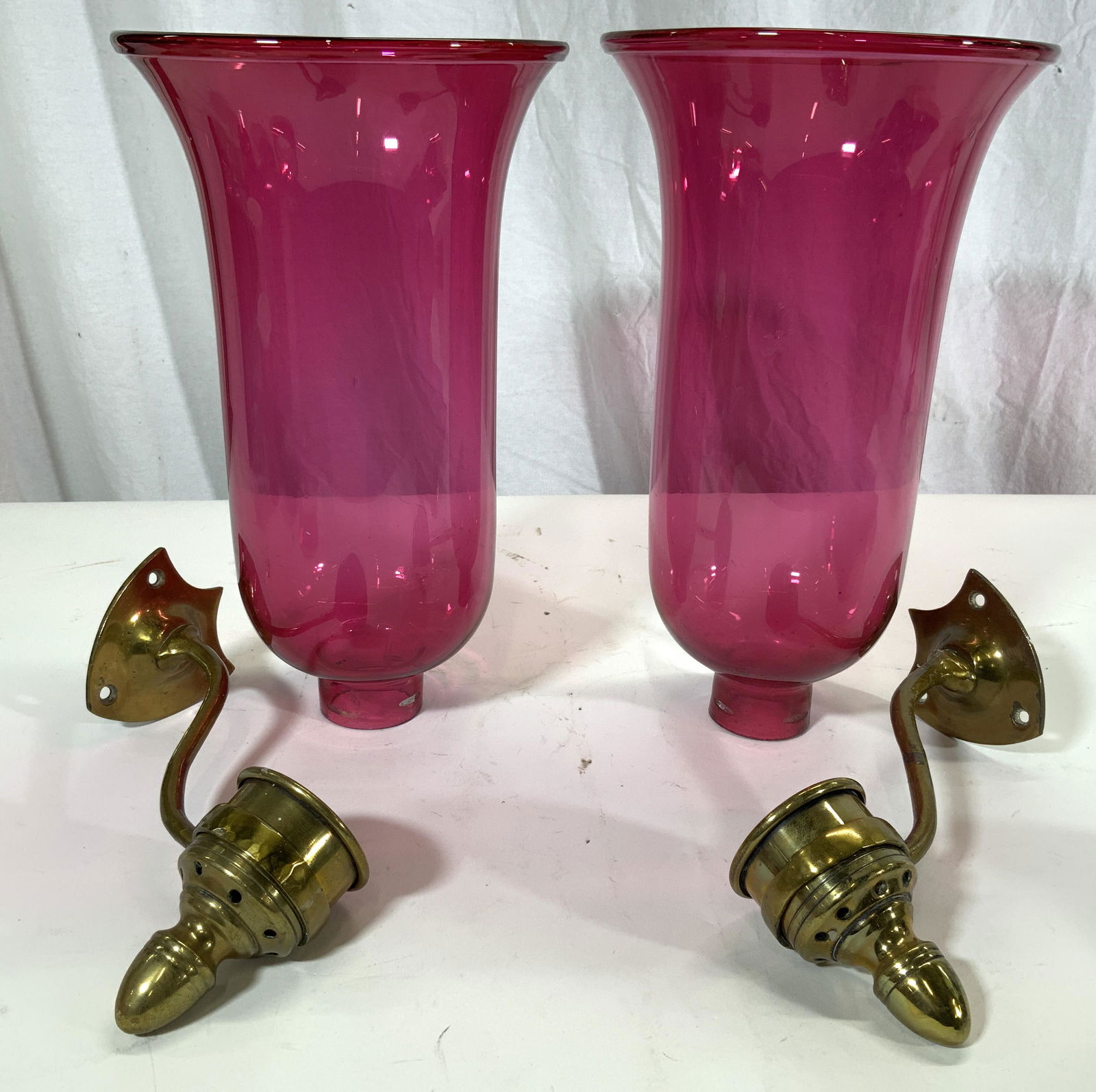 Pair Cranberry Glass Hurricane Glass Wall Sconces (1 of 8)