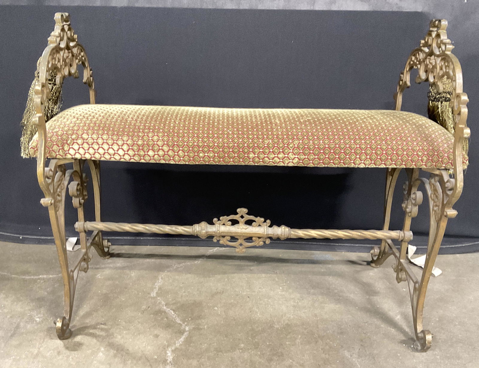 Gilt Iron Frame Bench W Cushion (1 of 9)