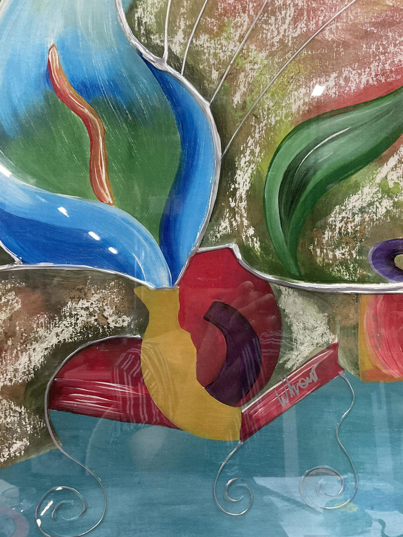 Signed Mixed Media Artwork, Abstract Flower (1 of 9)