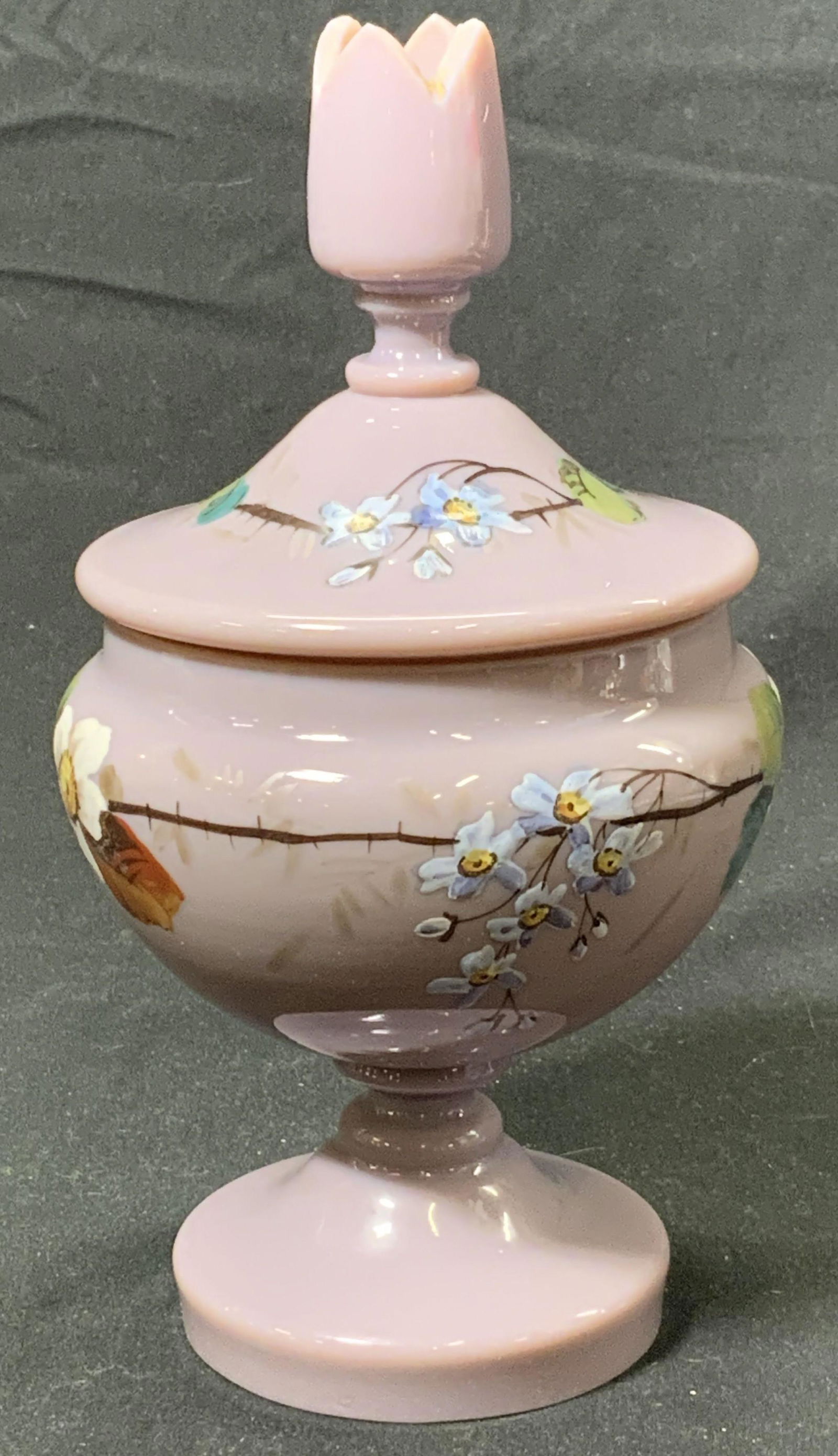 Vintage Plum Glass Floral Lidded Compote (1 of 5)