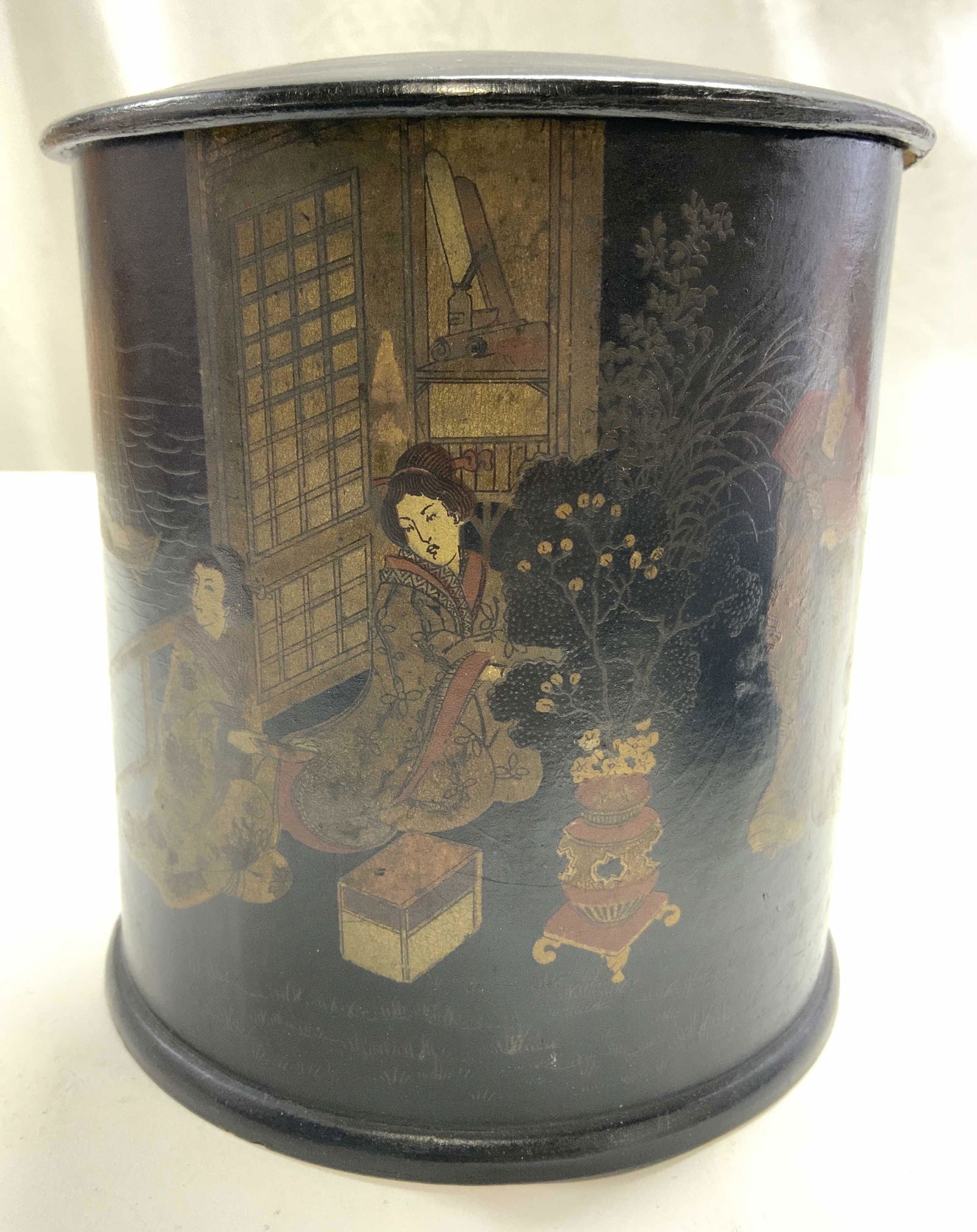 Cylindrical Asian Wood Keepsake Box W Lid (1 of 9)
