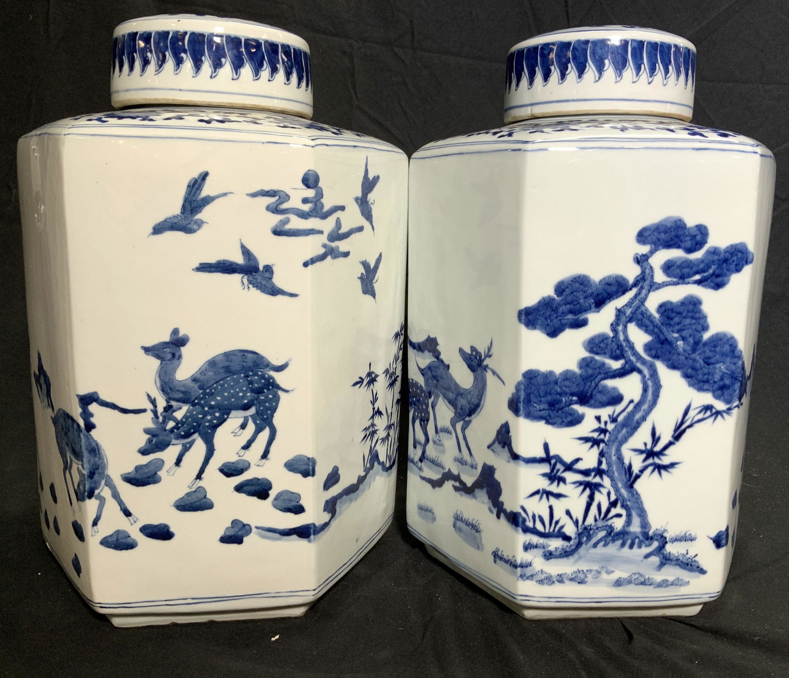 Pair Asian Hexagon Ginger Jars, Cizhou (1 of 8)