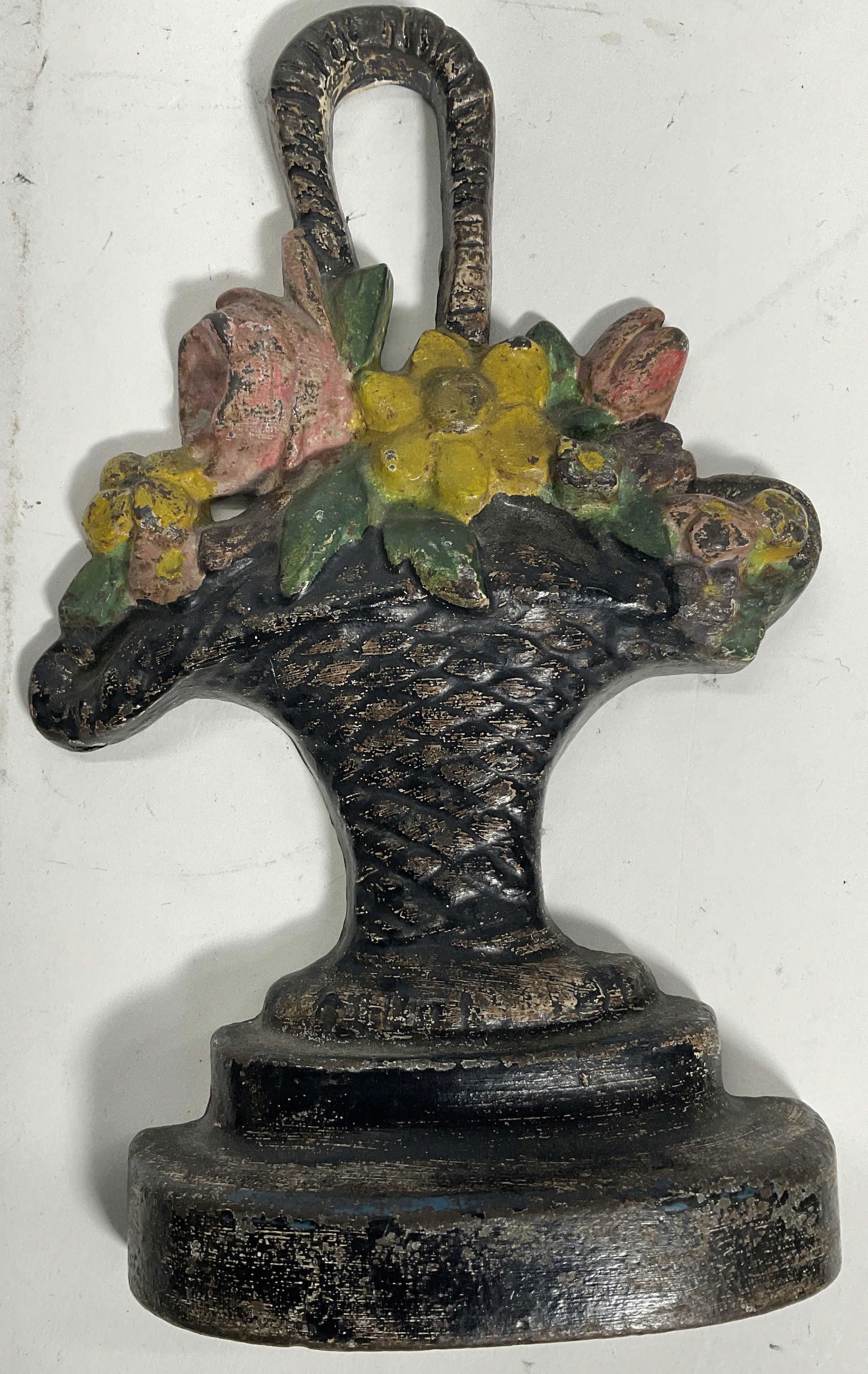 Antique Iron Painted Flowers In Basket Door Stop (1 of 6)