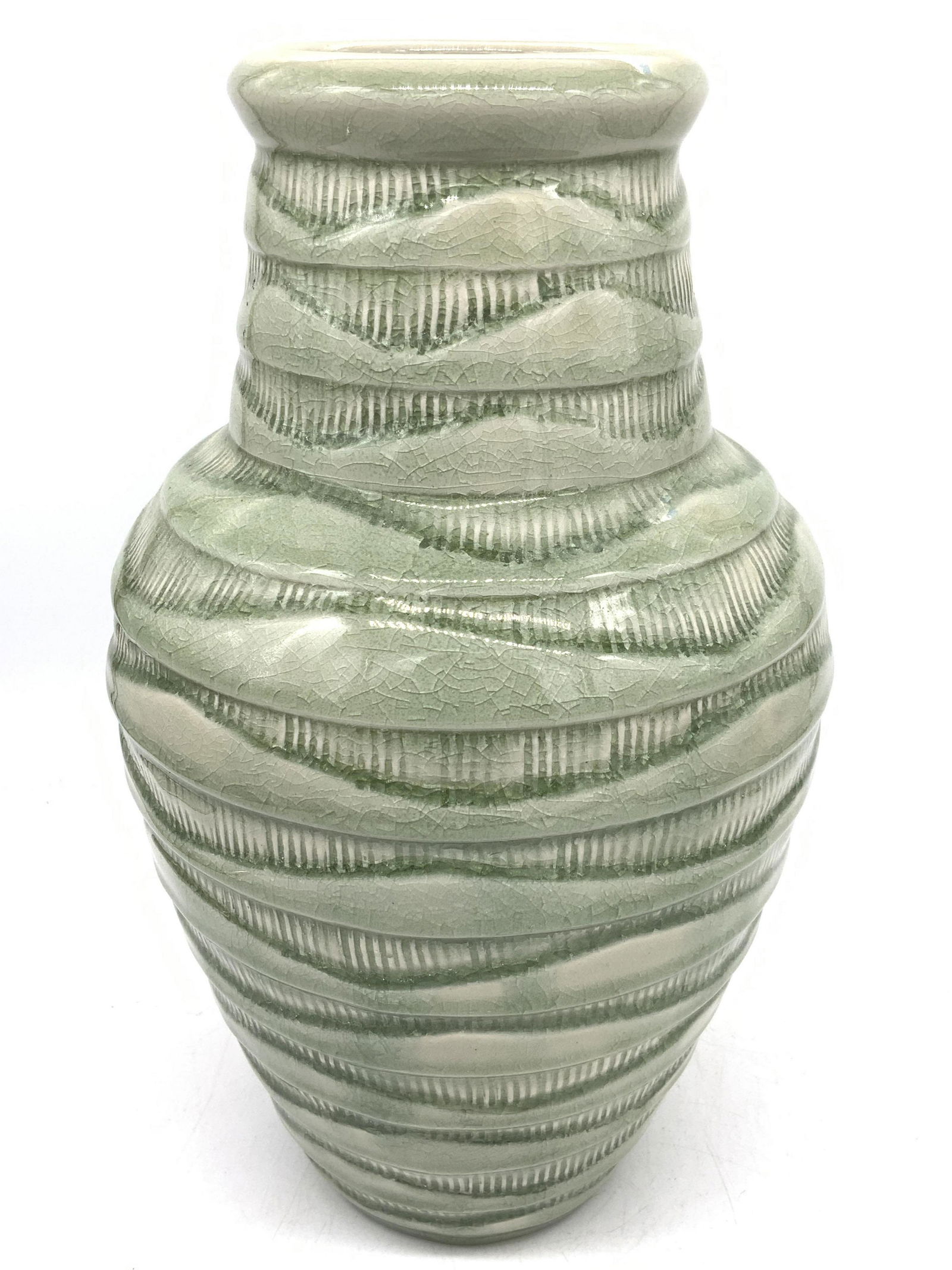 Vintage Handmade Celadon Pottery Vase, Thailand (1 of 9)