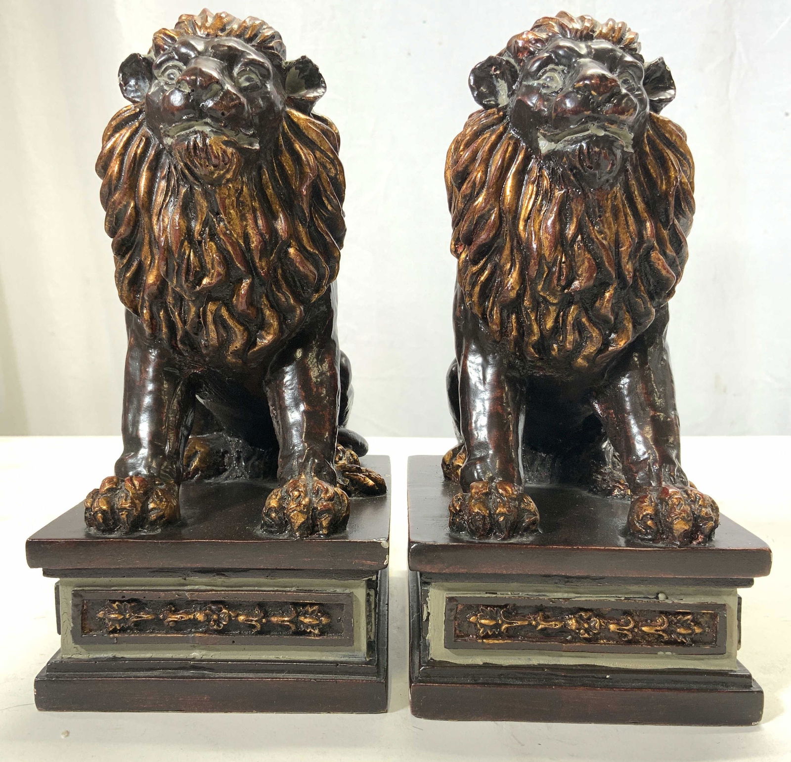 Pr Composite Copper & Gold Toned Lion Bookends (1 of 10)