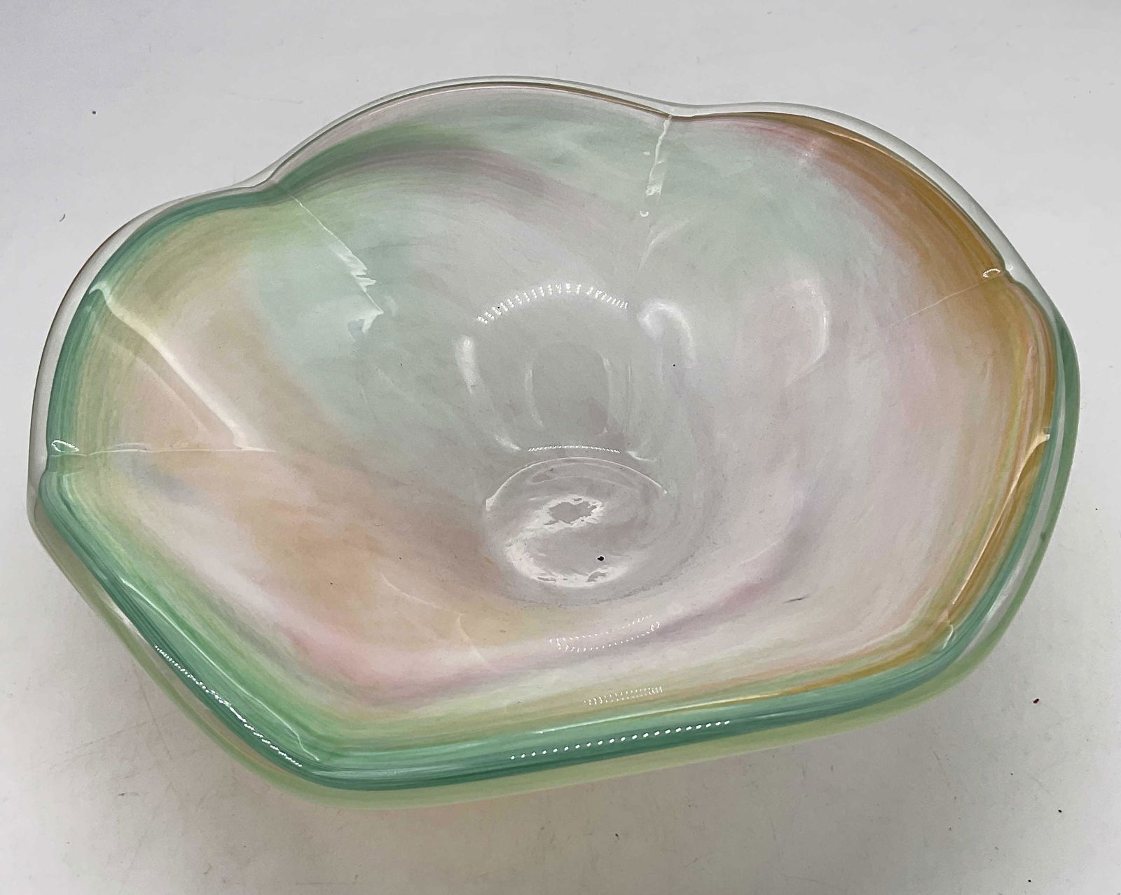 Green and Orange Hand Crafted Art Glass Bowl (1 of 6)