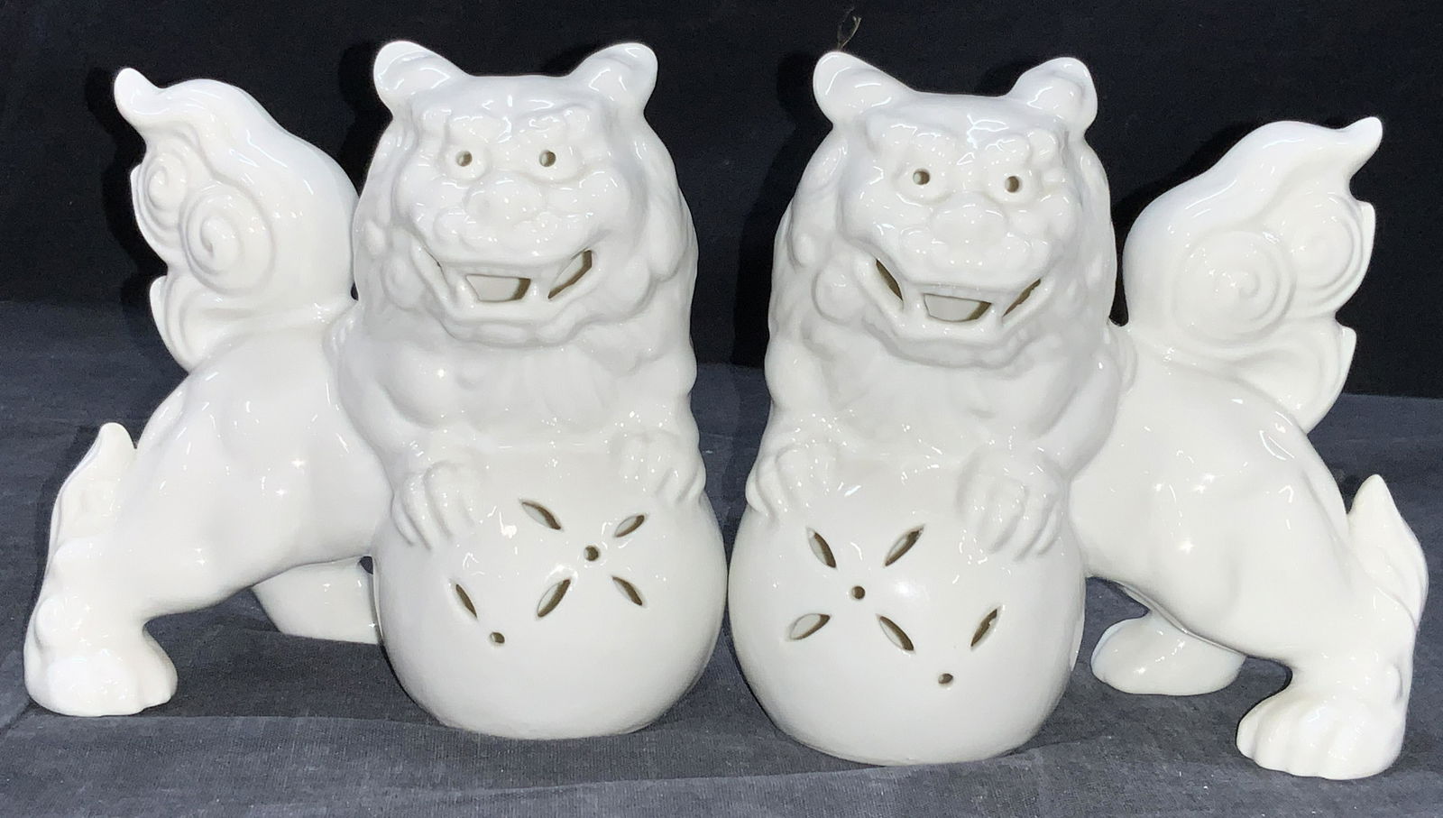 Pair White Porcelain Foo Dog Sculptures (1 of 8)