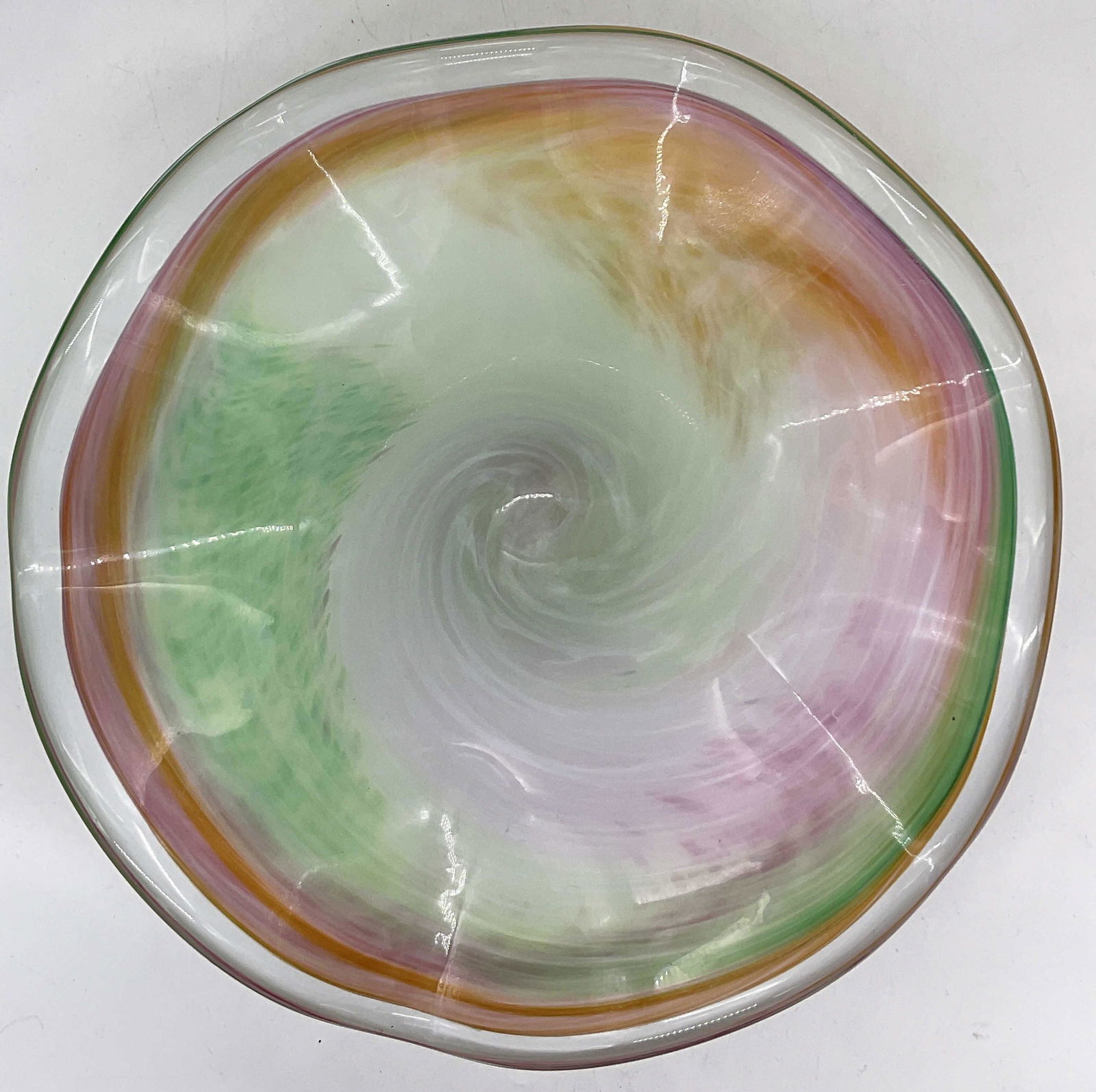 Large Green and Orange Art Glass Bowl (1 of 5)