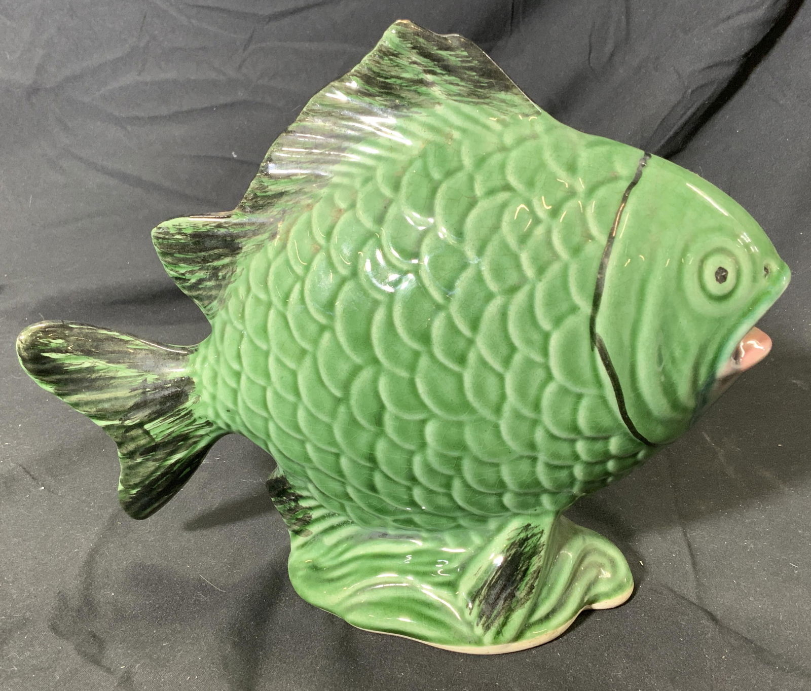 Vintage Green Ceramic Fish Coin Bank (1 of 5)