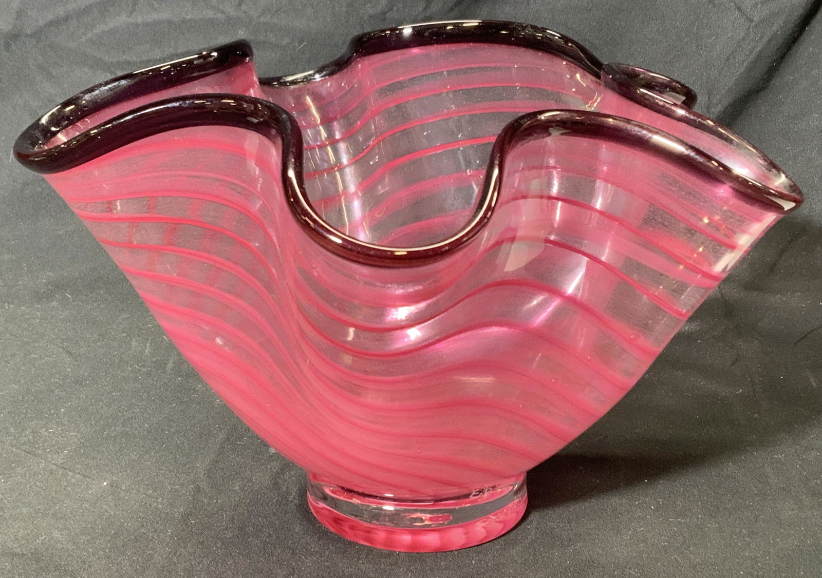 Signed Decorative Furled Hand Blown Glass Bowl (1 of 5)