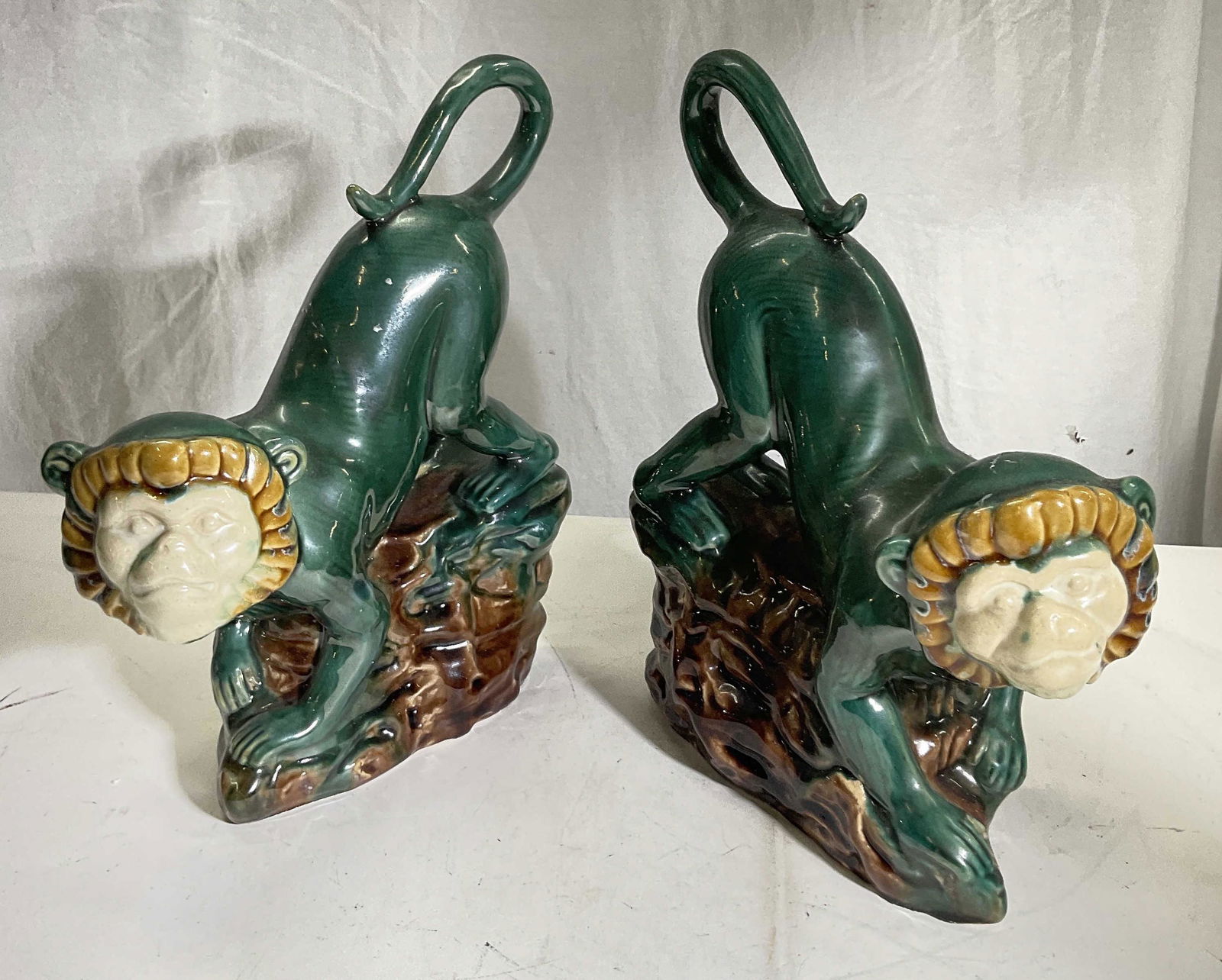 Pair Ceramic Green Monkey Figurals (1 of 10)