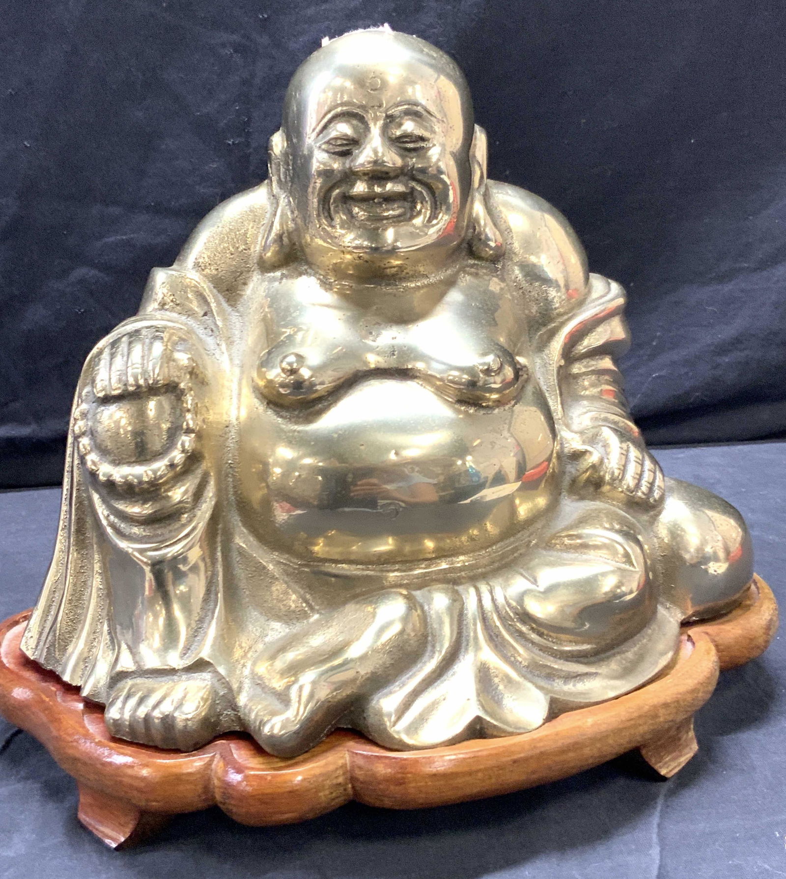Vintage Cast Brass Buddha Sculpture W Wood Base (1 of 10)