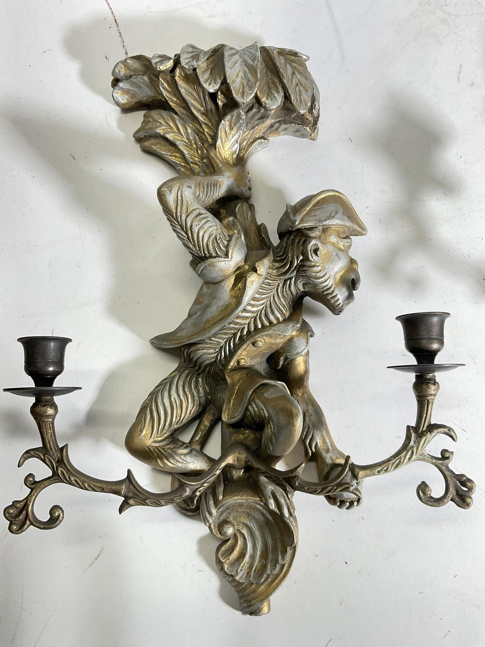 Pair Gold & Silver Monkey Wall Sconces (1 of 7)