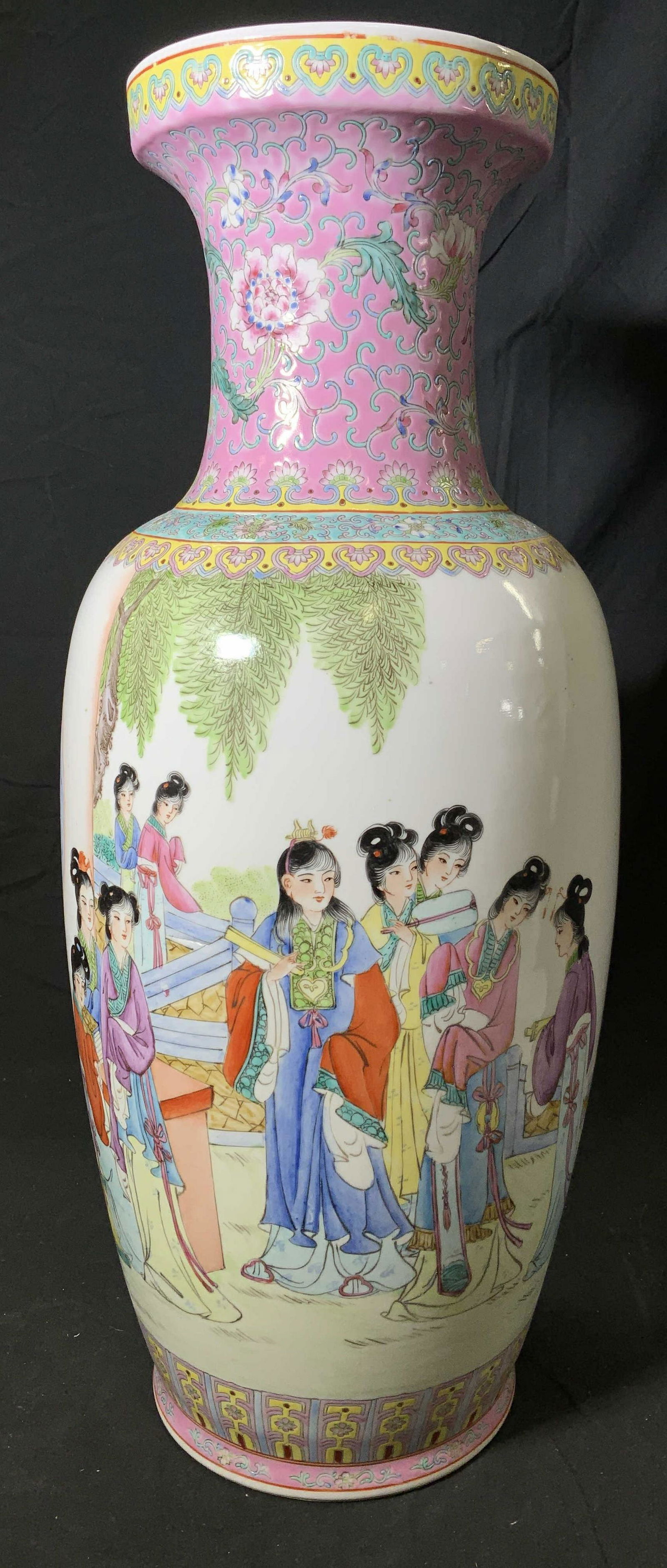 Asian FAMILLE ROSE Figural XL Porcelain Vase (1 of 8)