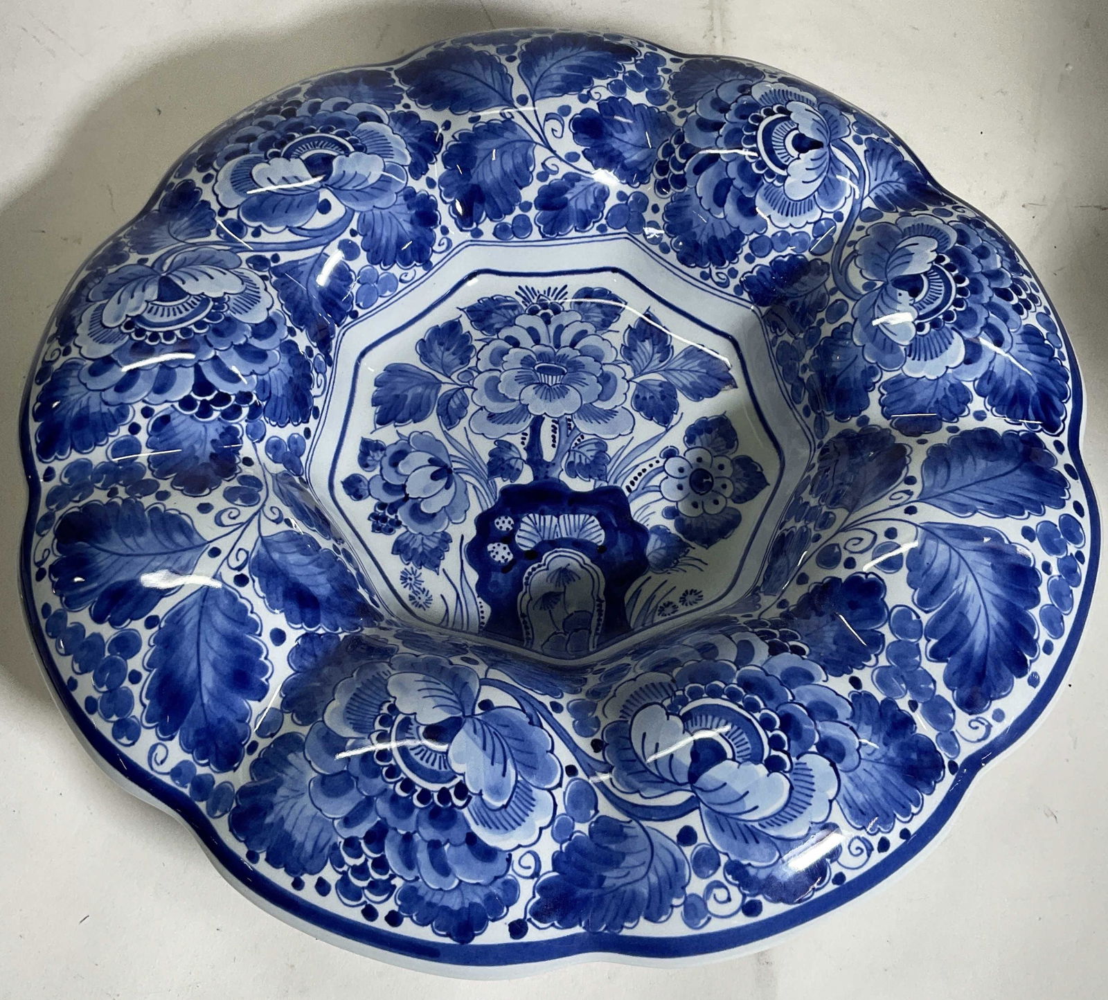 Delft Signed Blue & White Floral Motif Wall Plate (1 of 8)