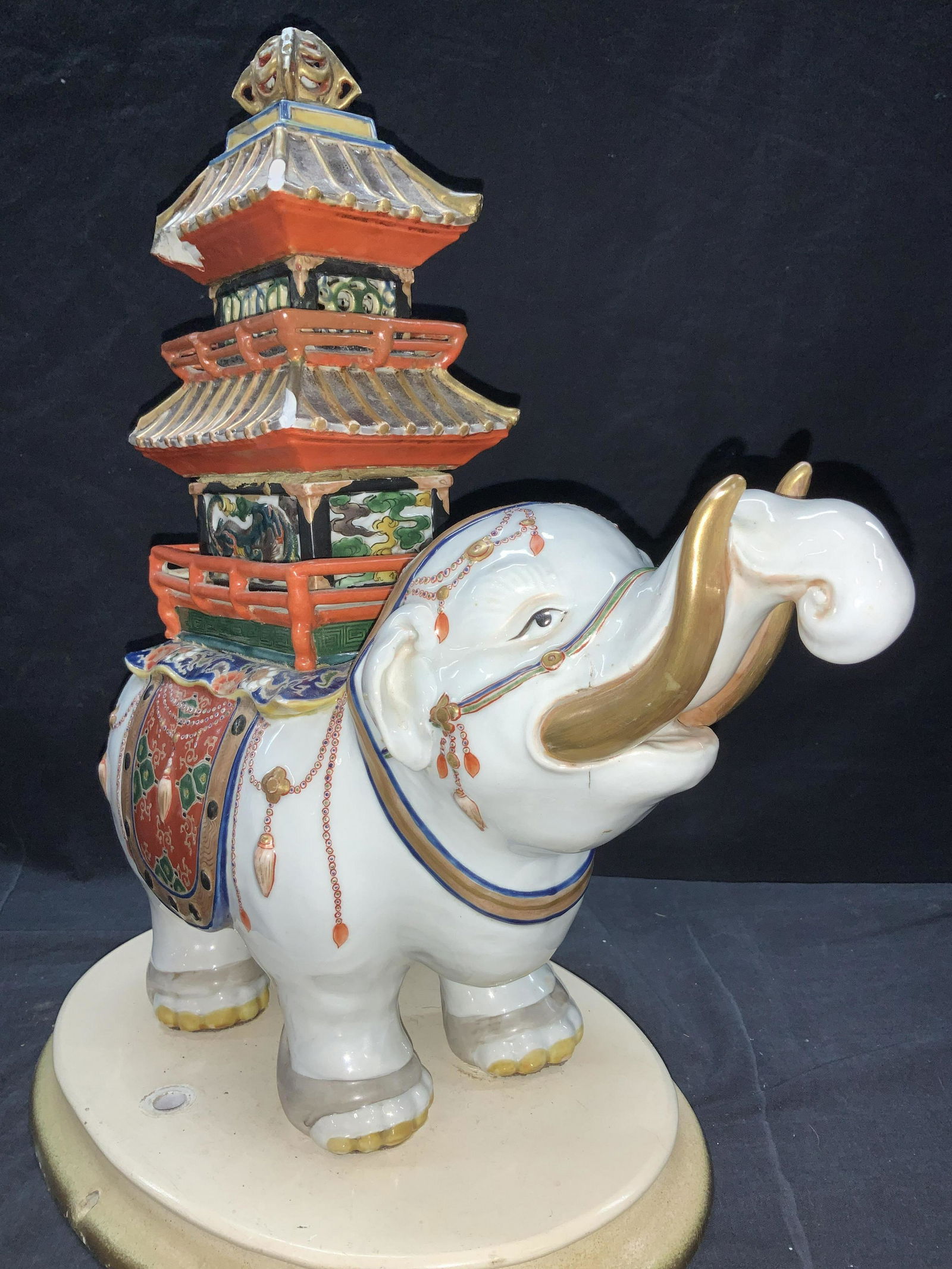 Hand Painted Elephant Figural Holding Pagoda (1 of 10)