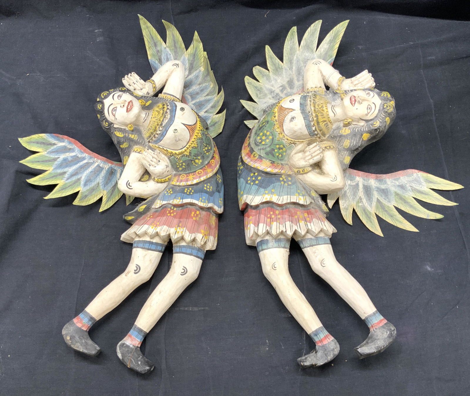 Pair Wood & Metal Angel Wall Hanging Figures (1 of 10)