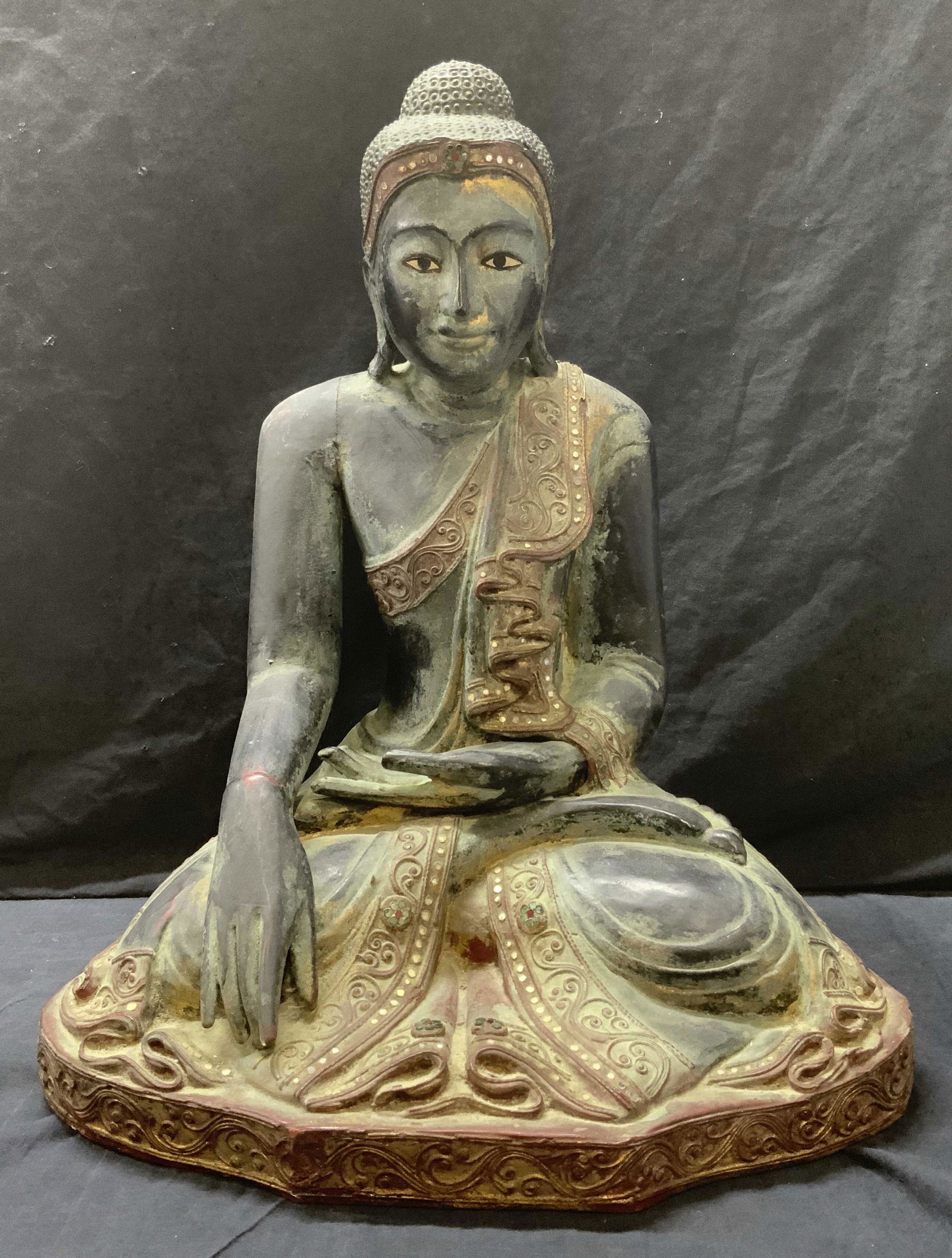 Painted Wood Buddha Sculpture 19inH (1 of 8)