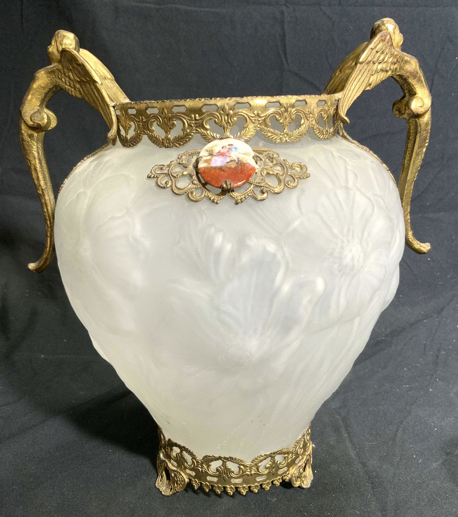 Victorian Frosted Glass Vessel W Cherub Handles (1 of 10)