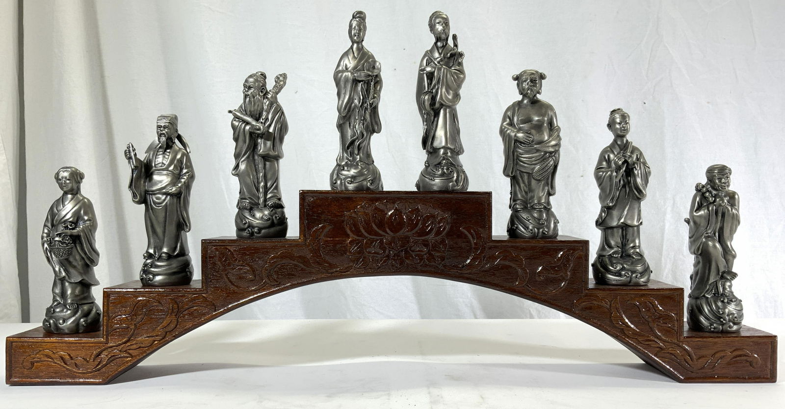 Lot 9 Asian Pewter Figures W Wooden Base (1 of 11)