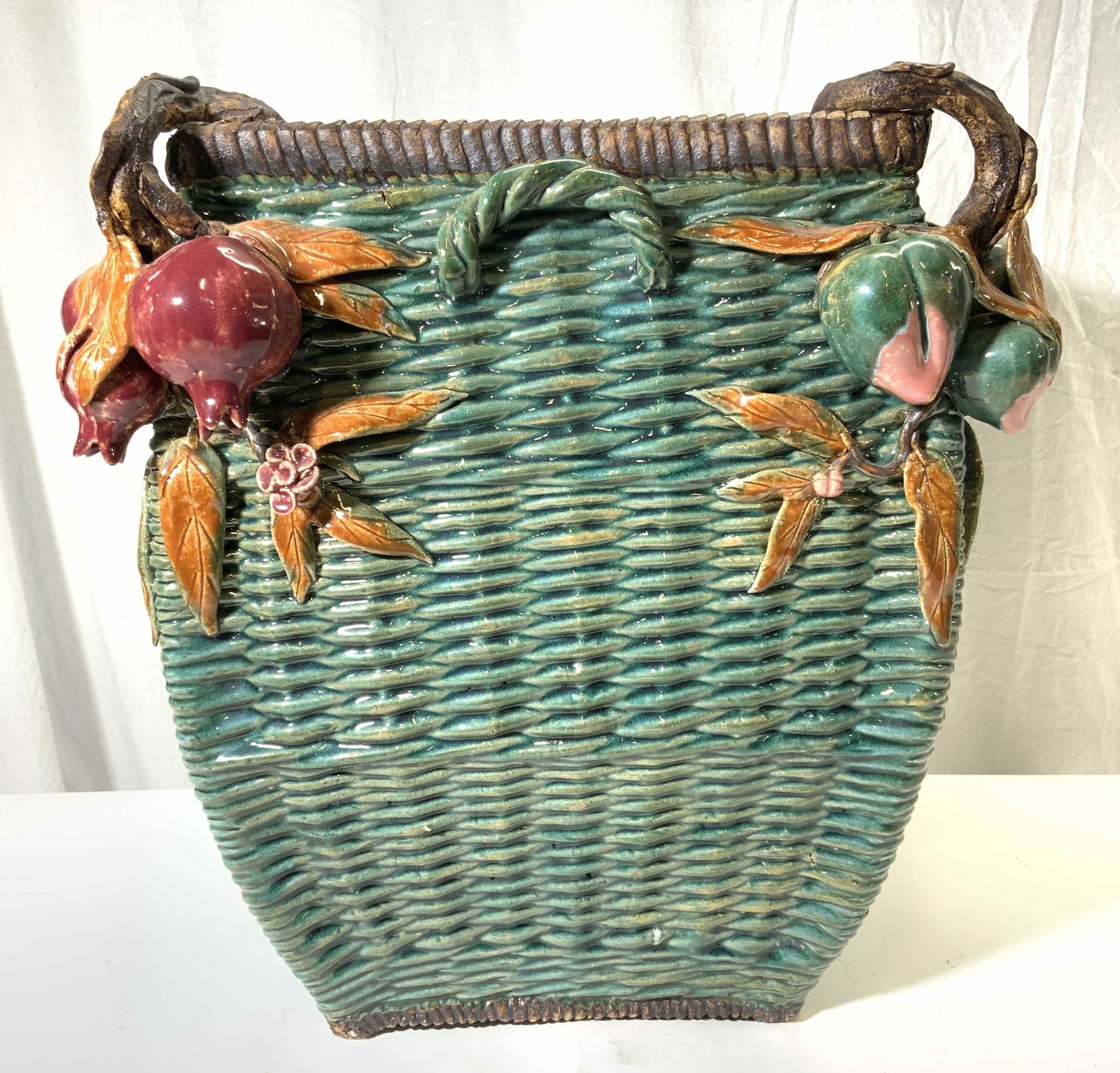 Ceramic Basket W Branch Style Handles (1 of 10)