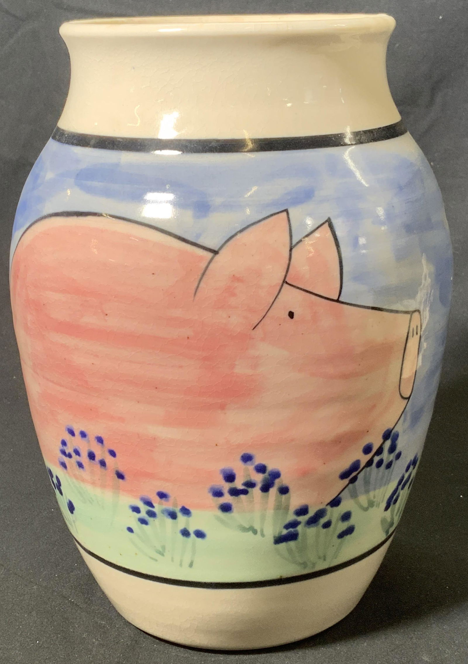 Vintage Signed Handmade Vase w Pig Motif (1 of 5)