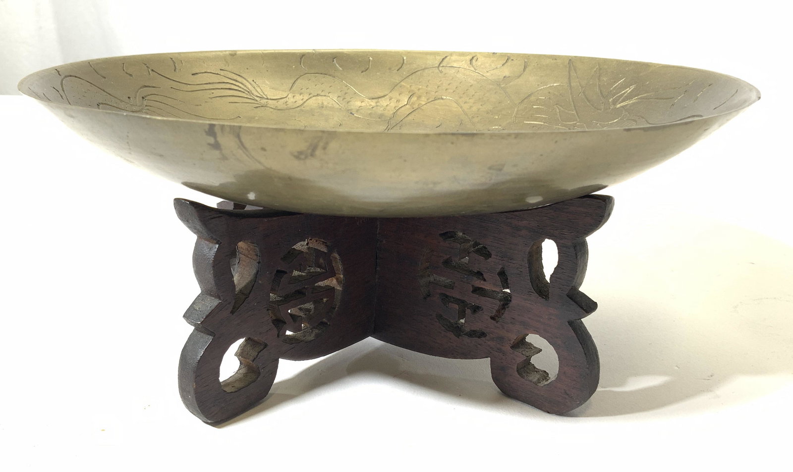 Vintage Etched Asian Brass Plate On Stand (1 of 7)