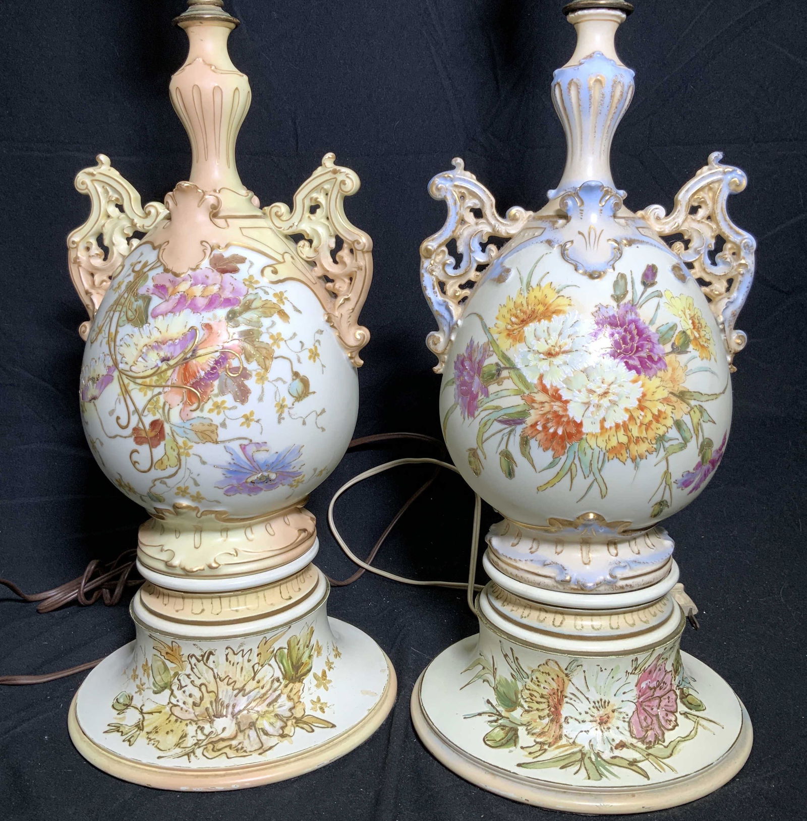 Pair Opaline Porcelain Lamps, Hand Painted Floral (1 of 10)