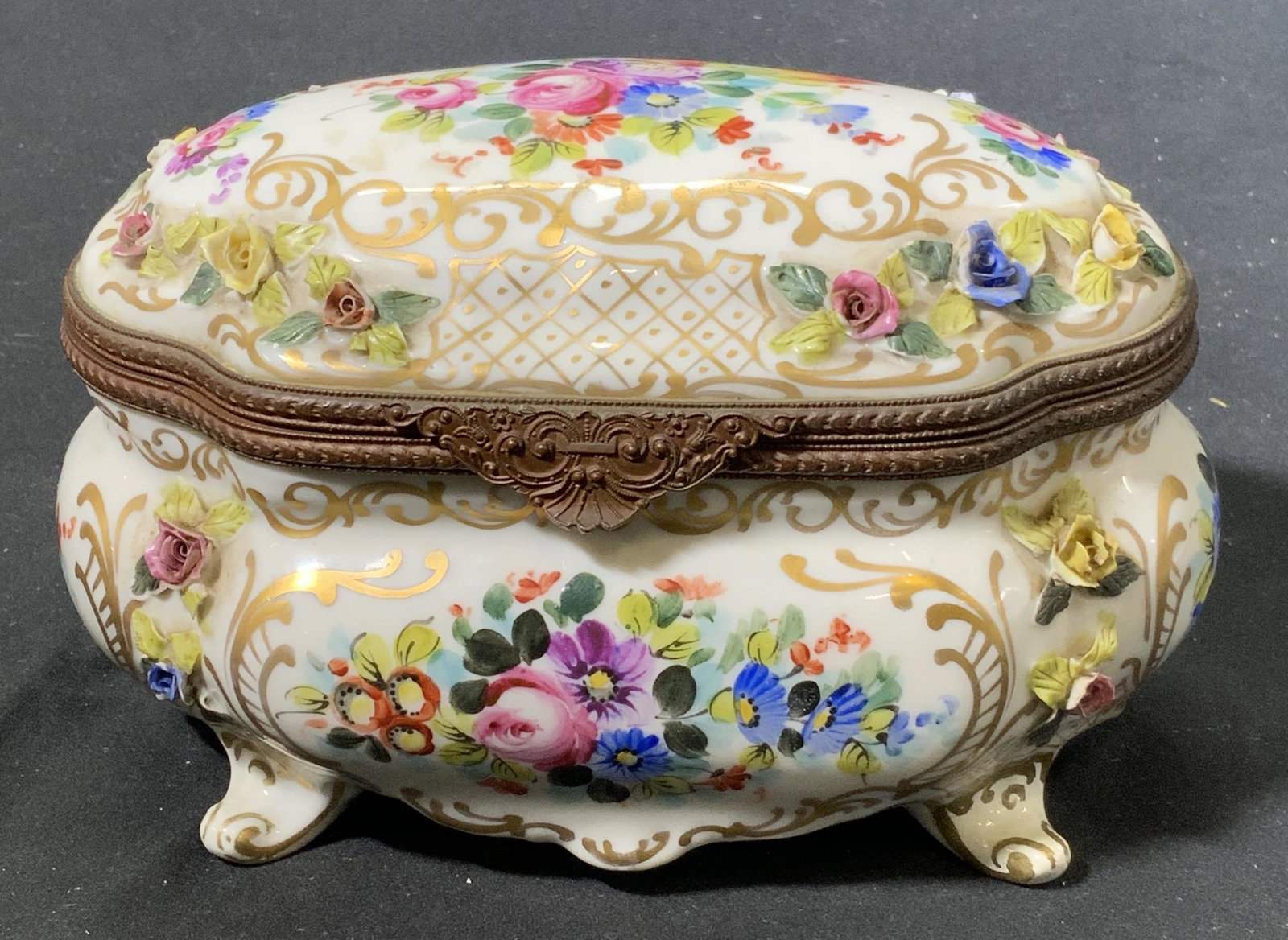 Signed Vintage Floral Porcelain Dresser Box (1 of 7)