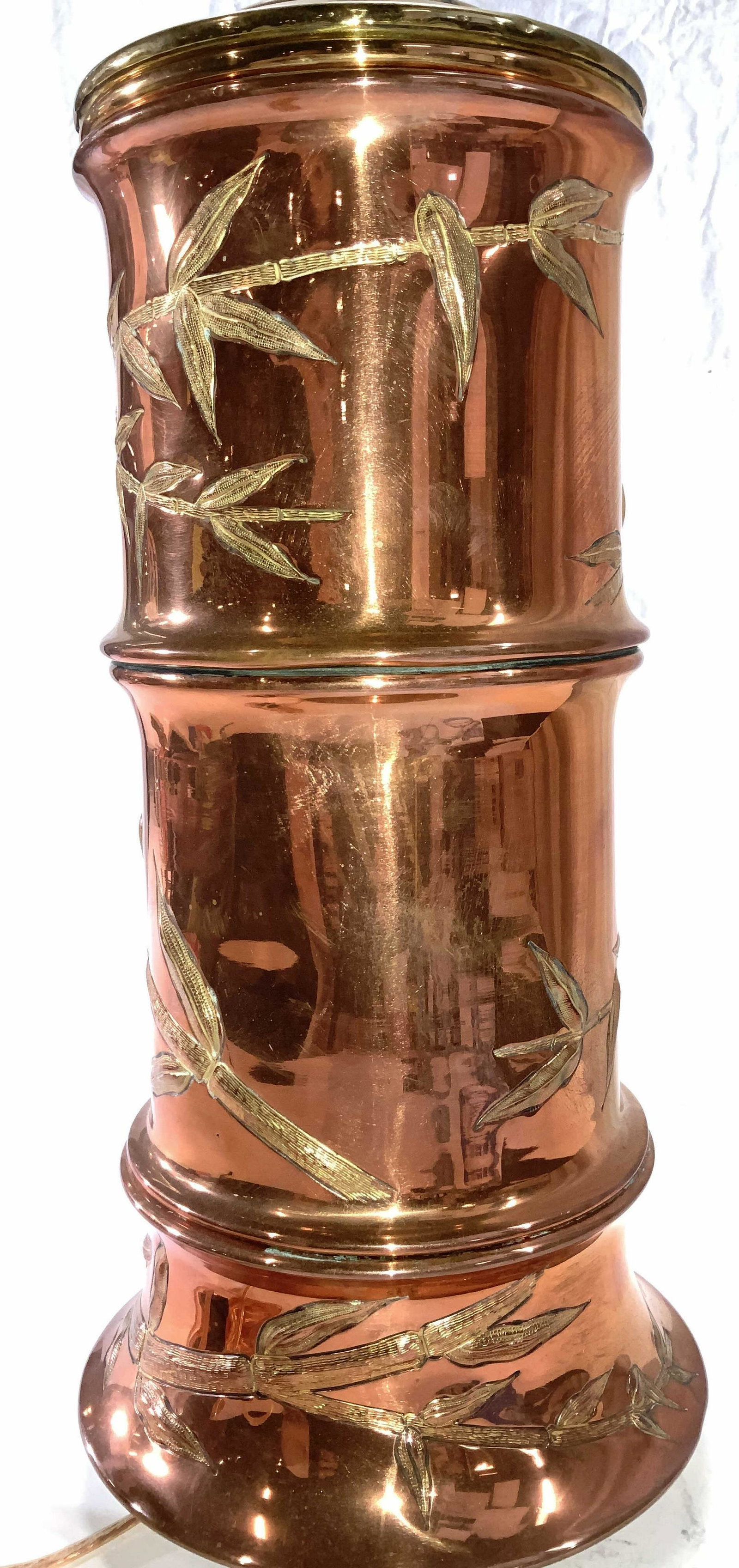 Copper and Brass Footed Lamp w Bamboo Pattern (1 of 8)