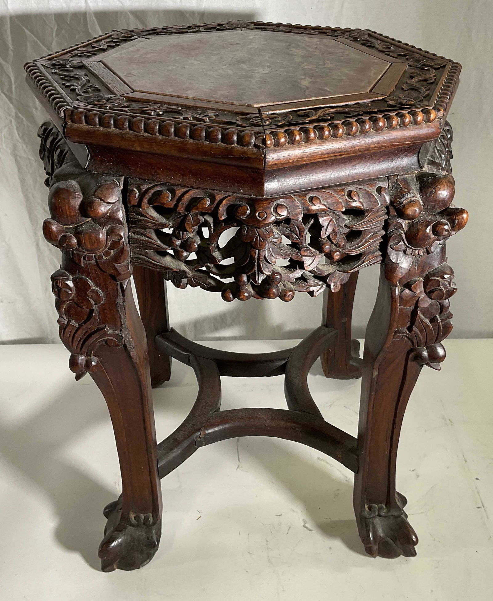 Asian Wooden Stool with Inlaid Stone Top (1 of 7)