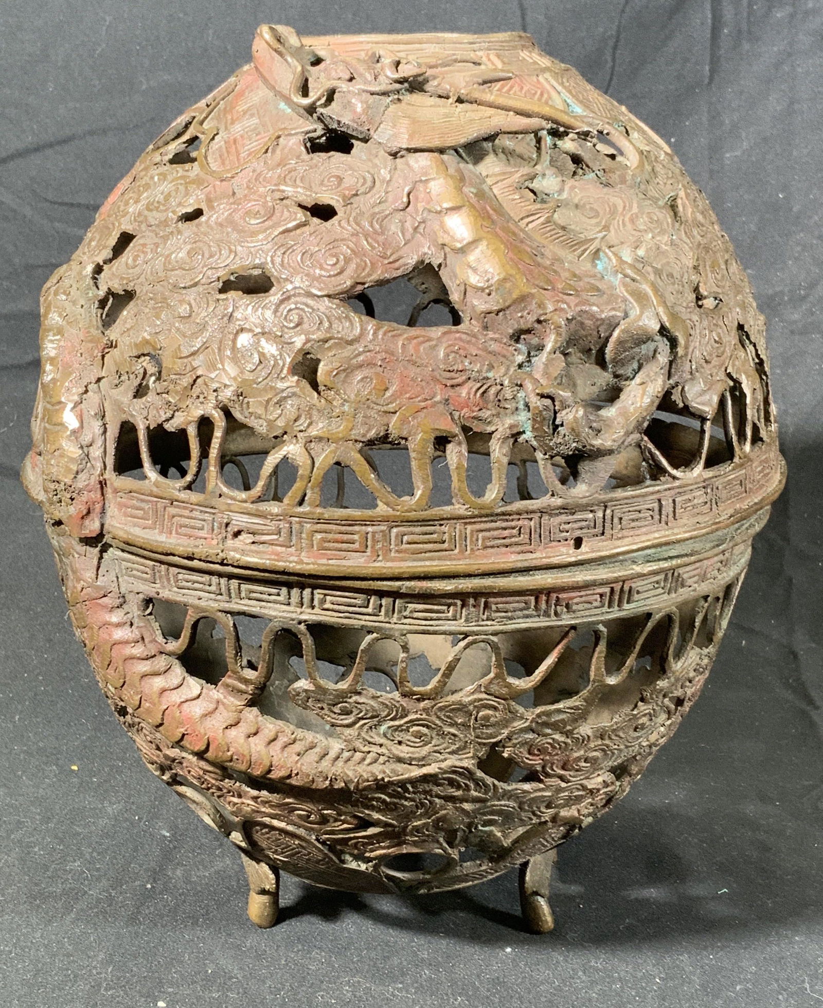 Round Etched Metal Dragon Motif Vessel (1 of 6)