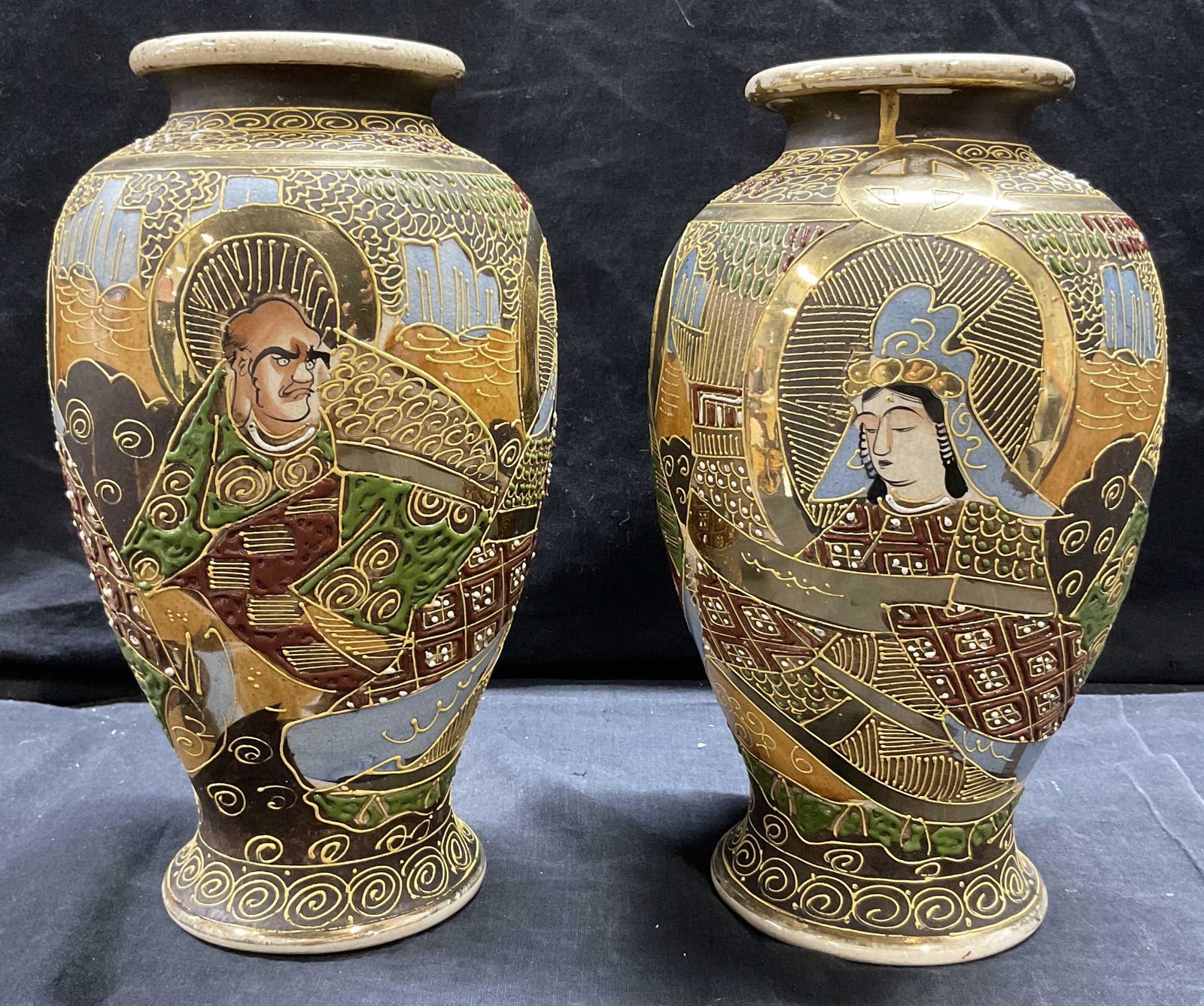 Pair Japanese Satsuma Ceramic Vases (1 of 6)