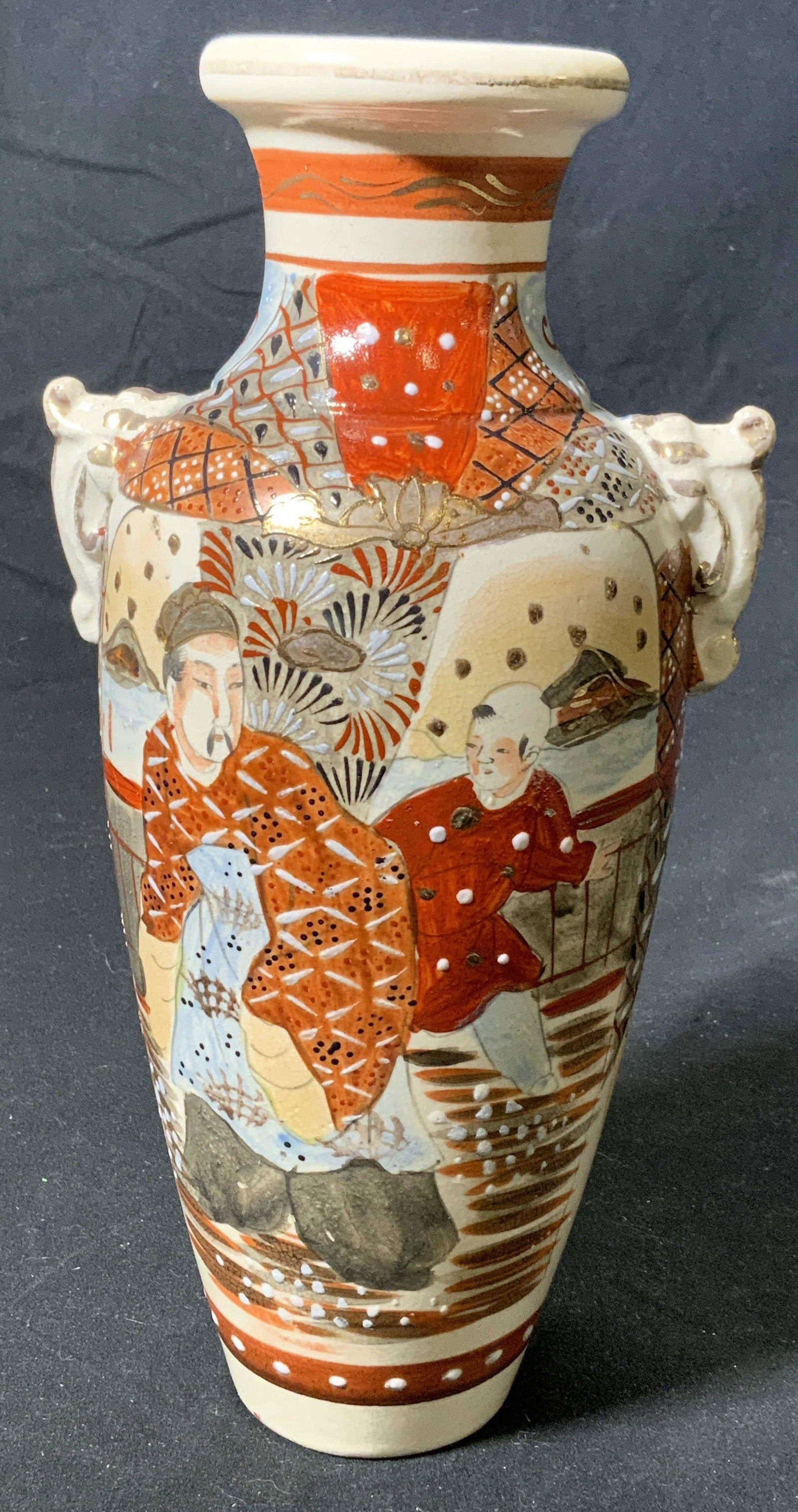 Signed Satsuma Style Pottery, Figural Motif Vase (1 of 8)