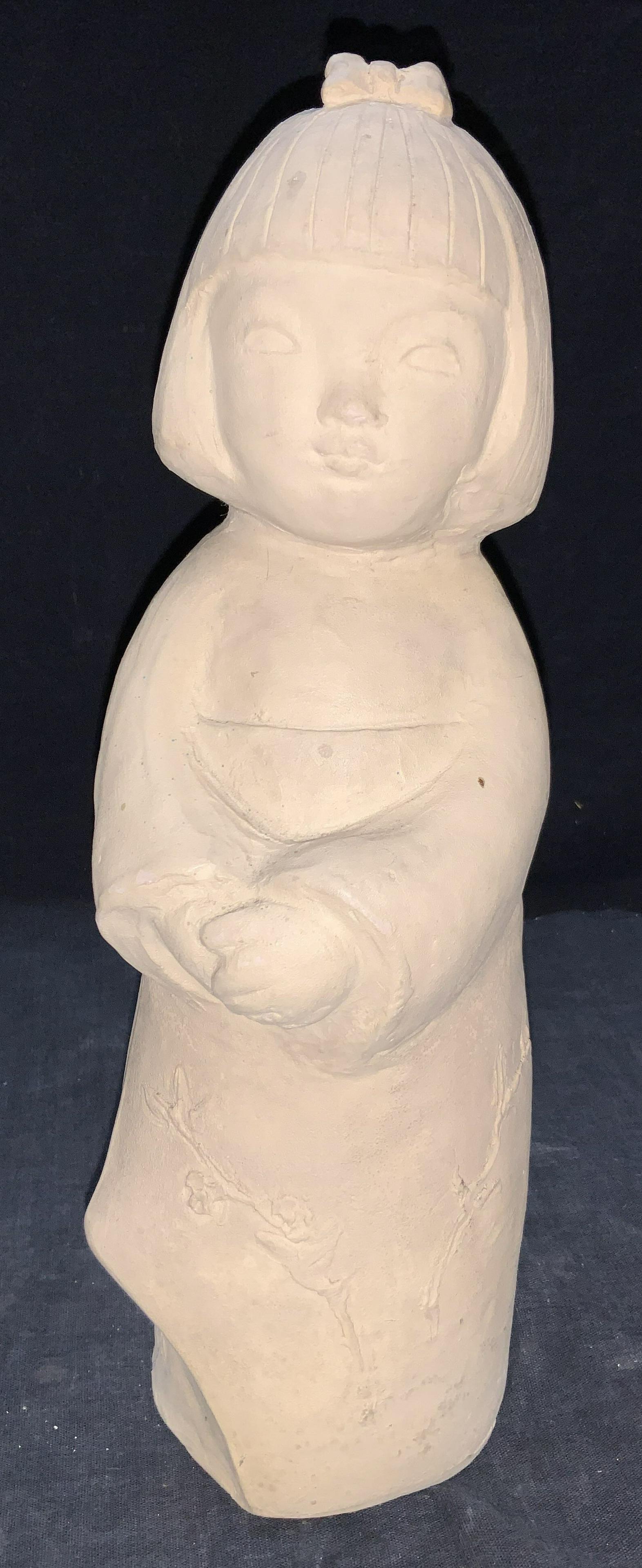 Vintage Signed Solid Clay Asian Child Figure (1 of 7)