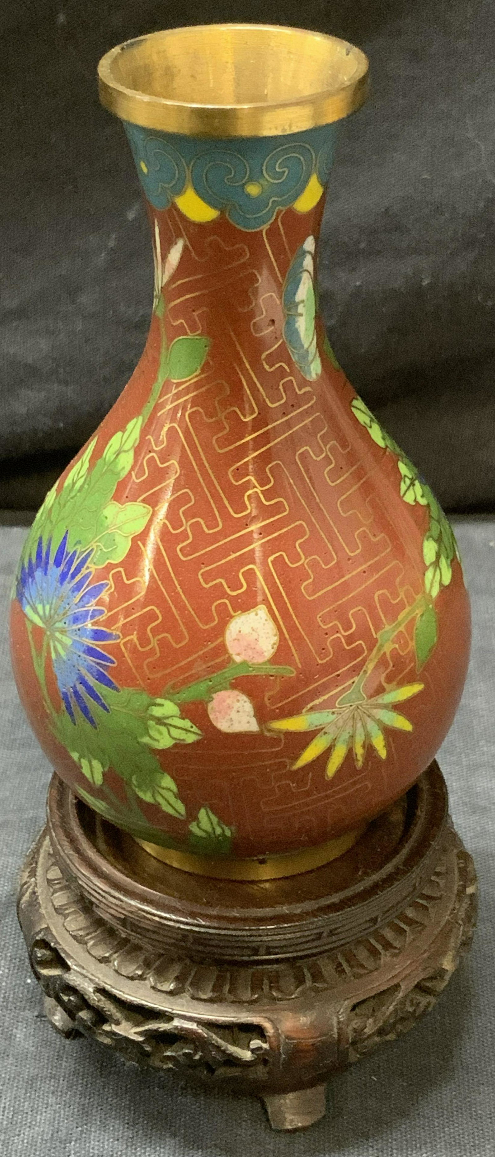 Cloisonne Vase With Ornate Wooden Pedestal (1 of 5)