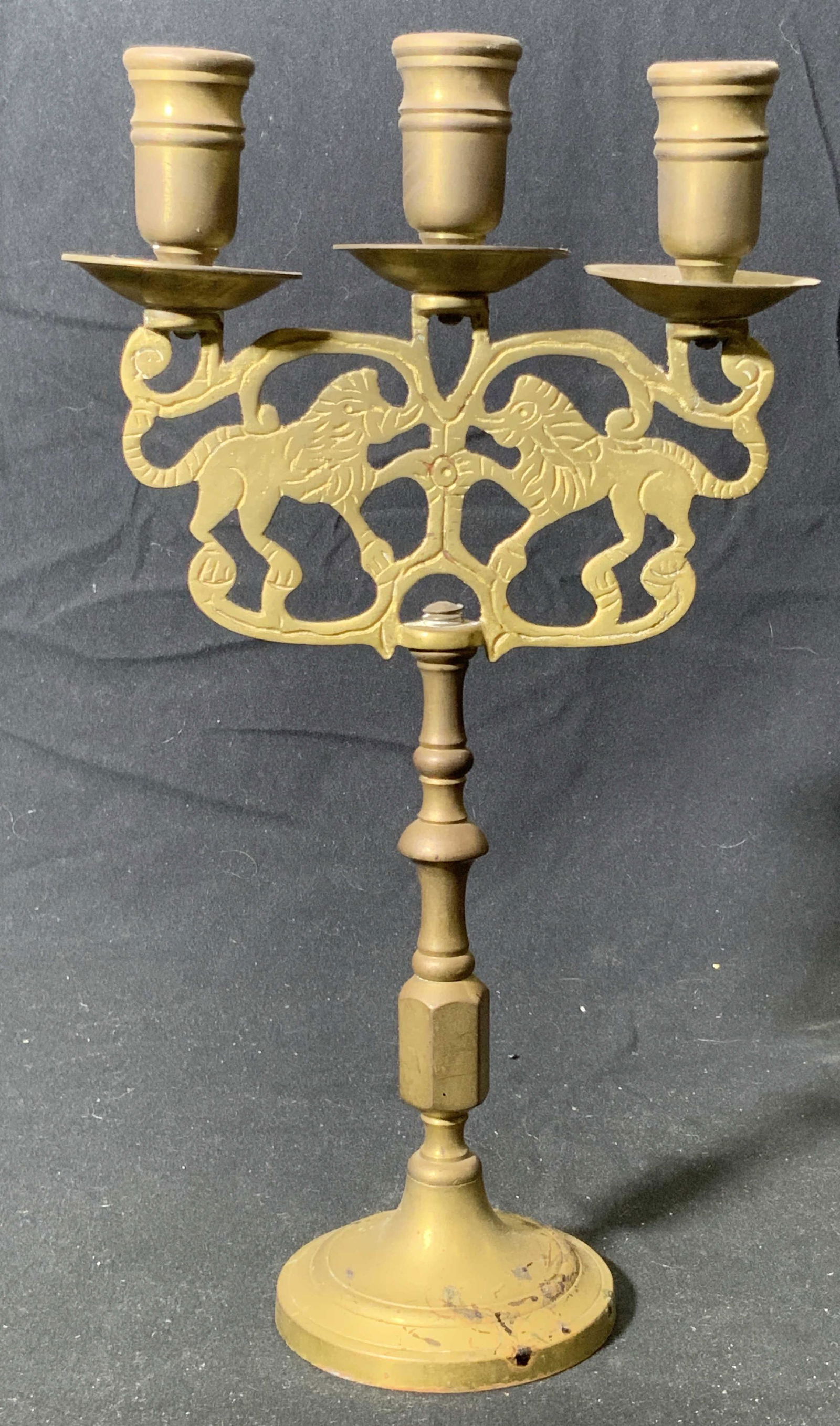 Brass Metal Fu Dog Motif Candelabra (1 of 5)