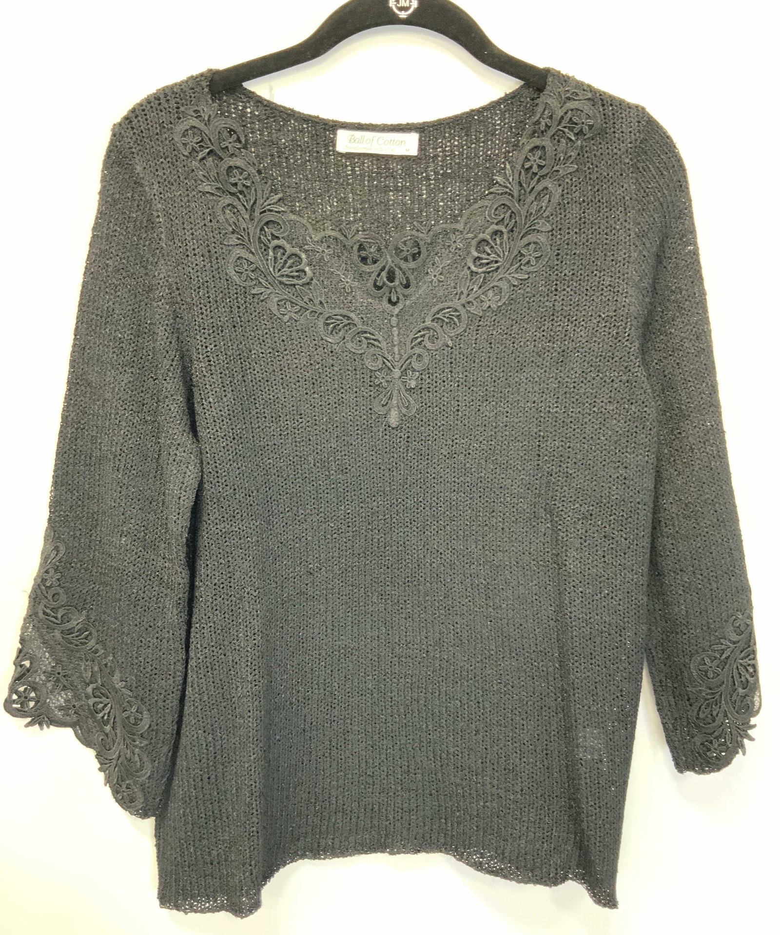 BALL OF COTTOM Black Knit Embroidered Sweater (1 of 7)
