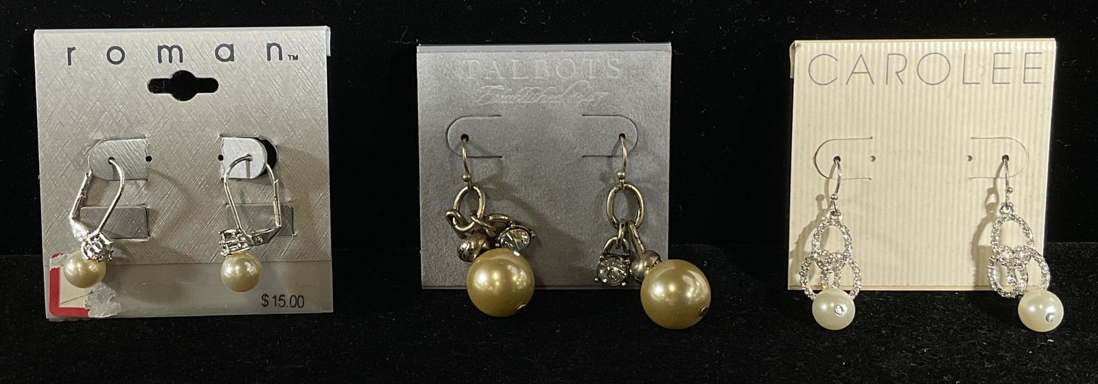 Lot 3 Pairs Pearlescent Earrings W Jewels (1 of 6)