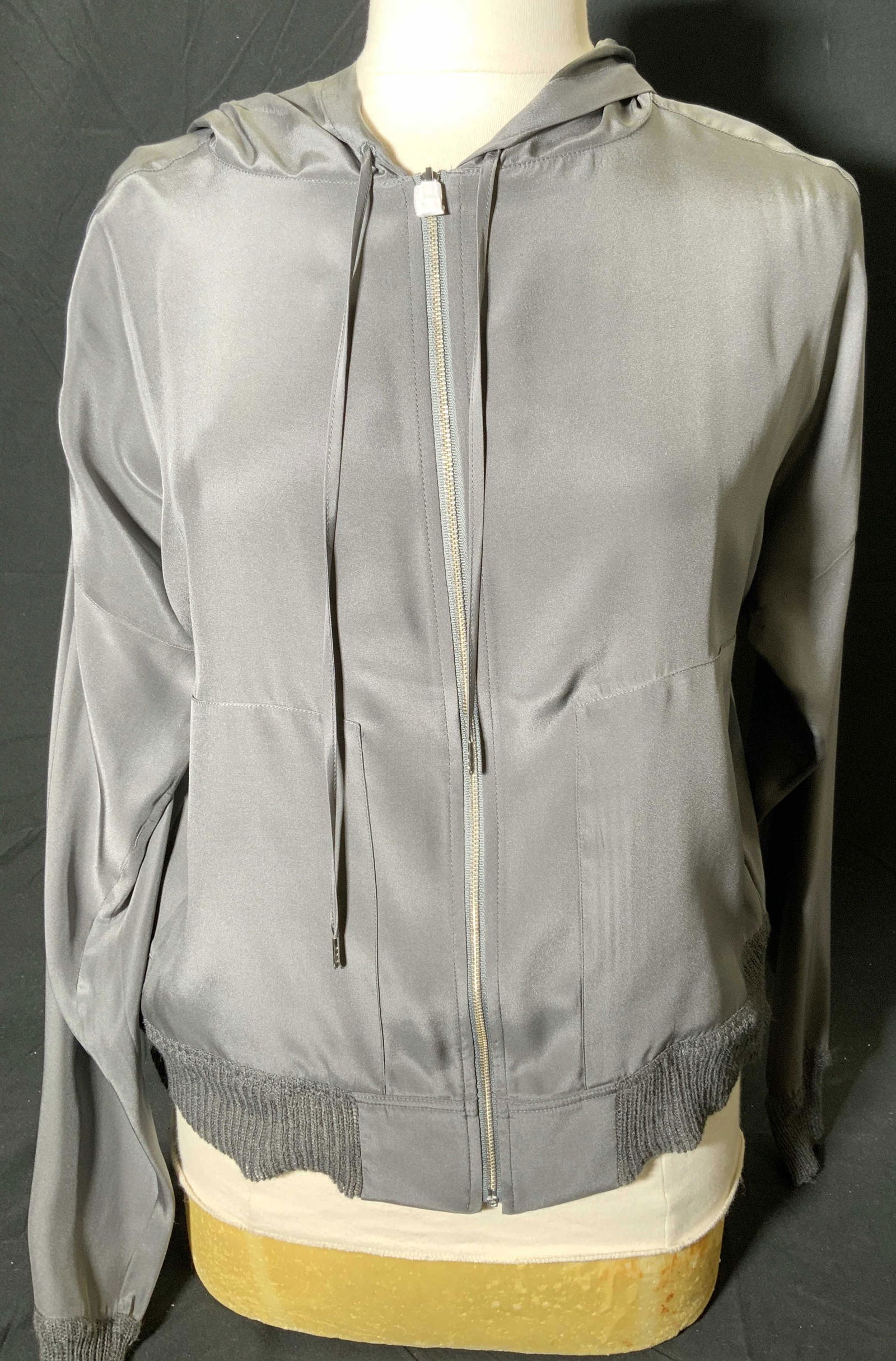 ATM Lightweight Grey Hooded Silk Jacket, NEW (1 of 5)