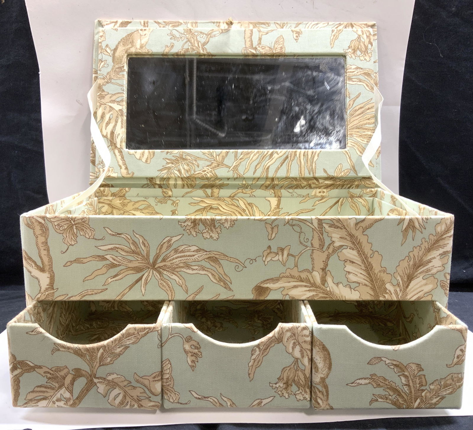 Toile and Monkey Fabric Covered Jewelry Box (1 of 5)