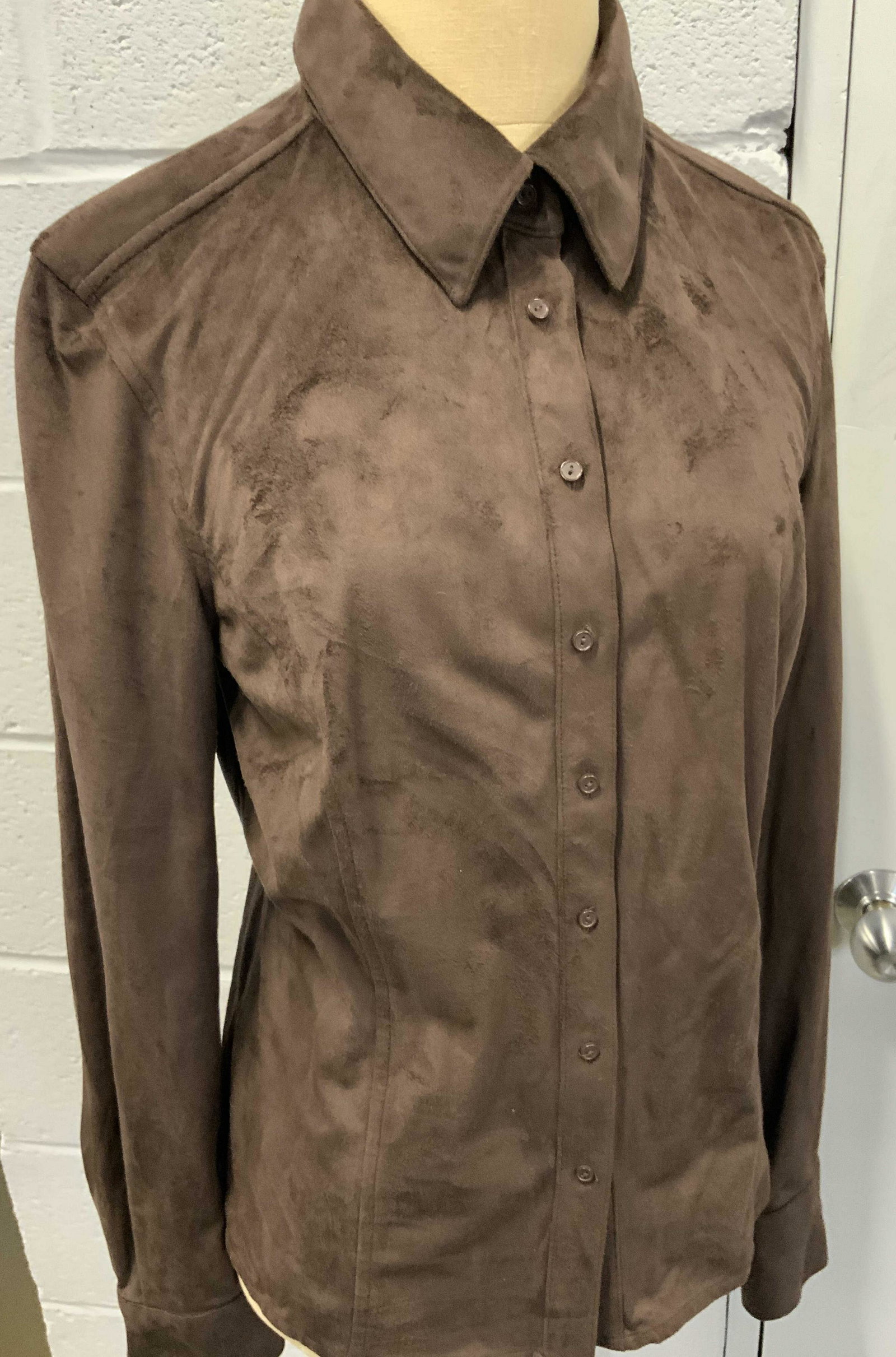 Vintage Chocolate Brown Soft Suede Button Up Shirt (1 of 10)