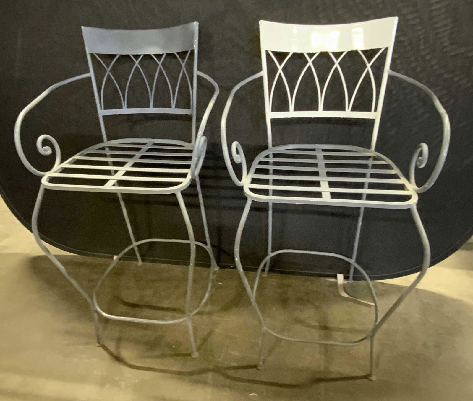Pair Grey & White Painted Metal Barstools (1 of 19)